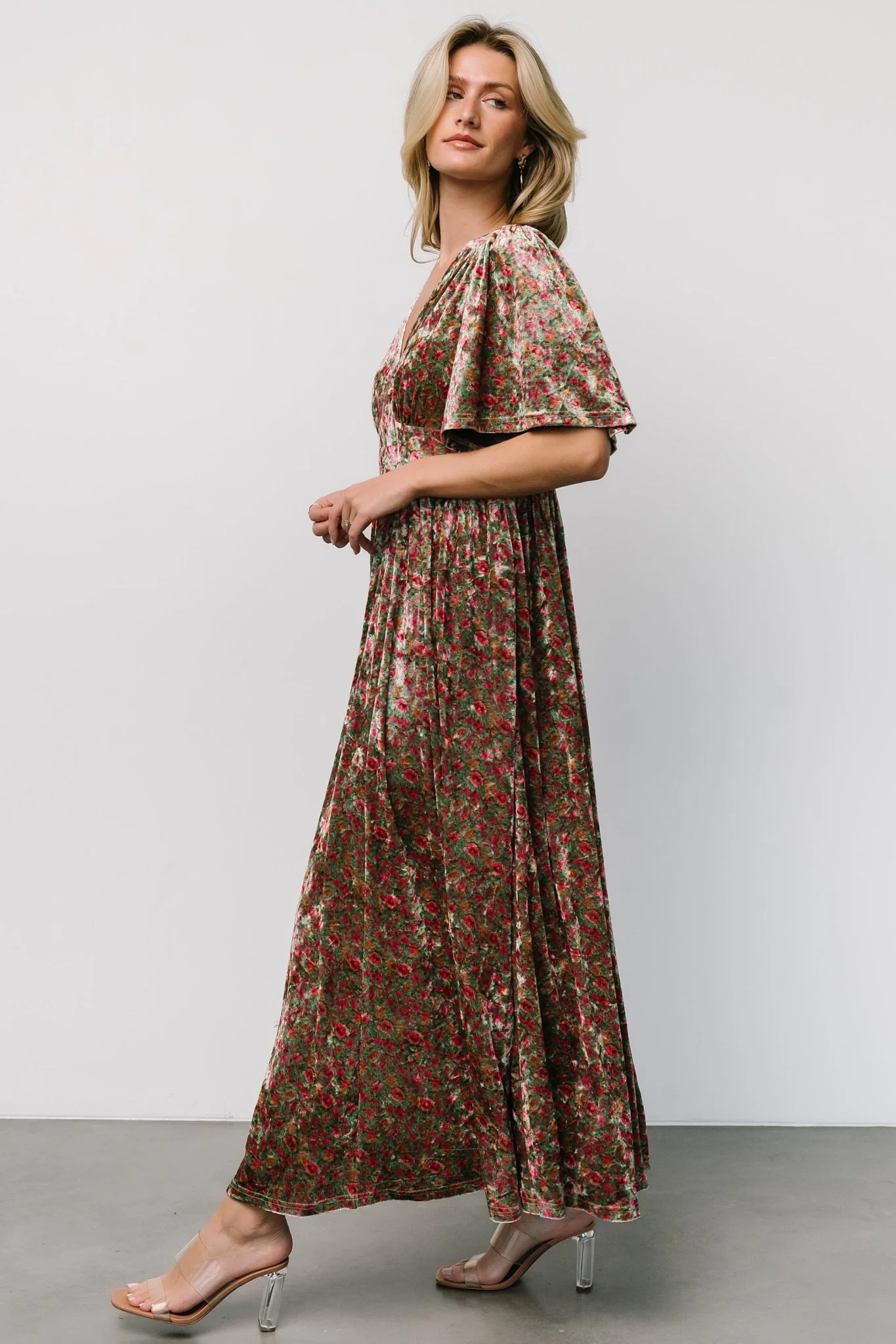Irina Velvet Maxi Dress | Green Multi Floral