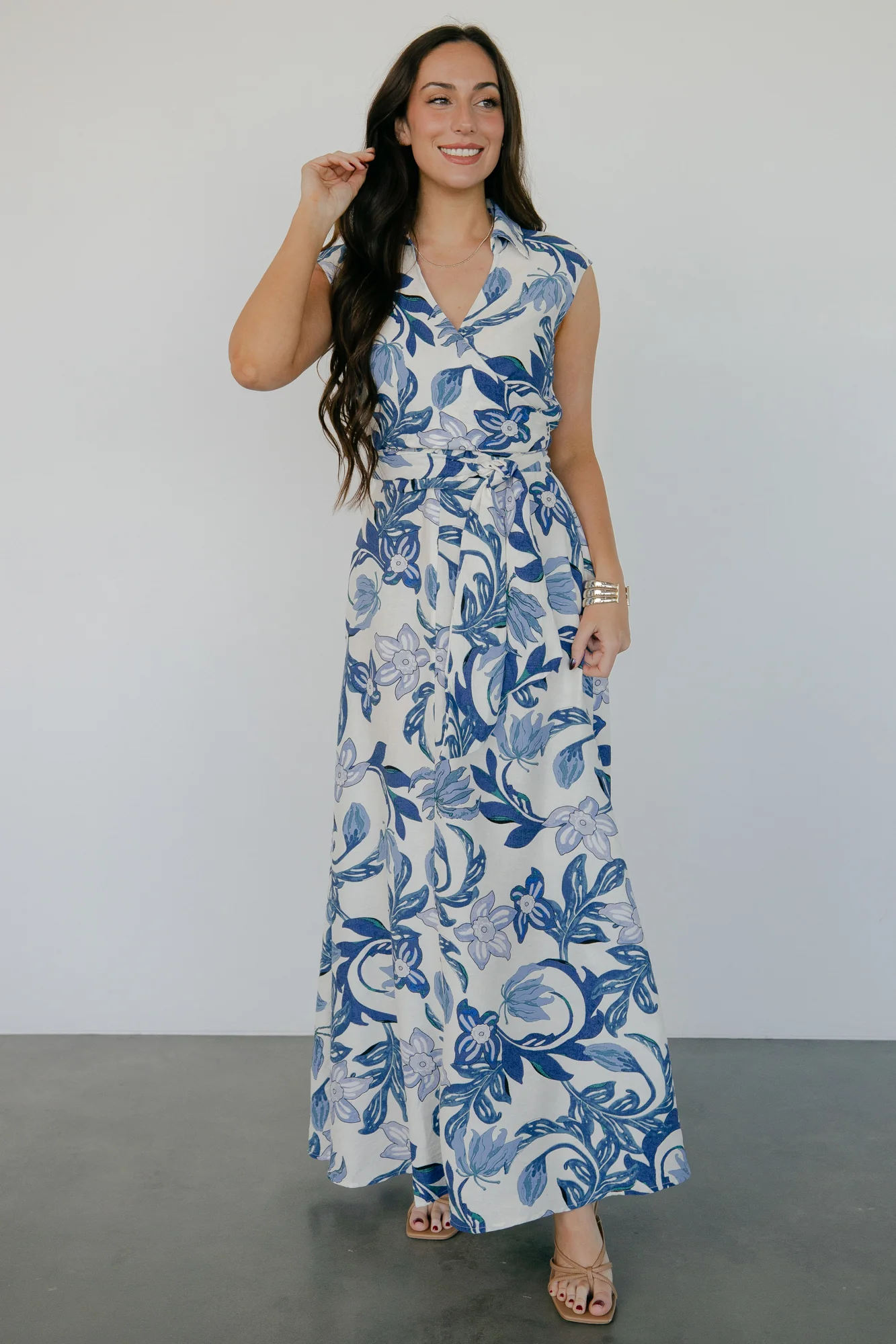Almeria Maxi Dress | Ivory + Blue Floral