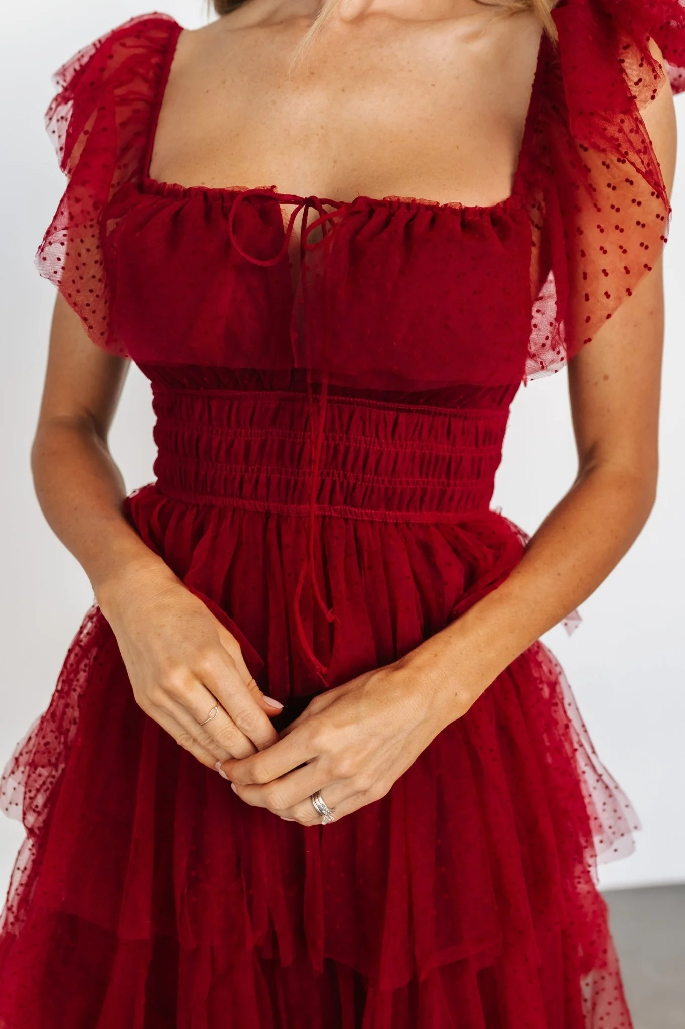 Valora Swiss Dot Tulle Maxi Dress | Wine