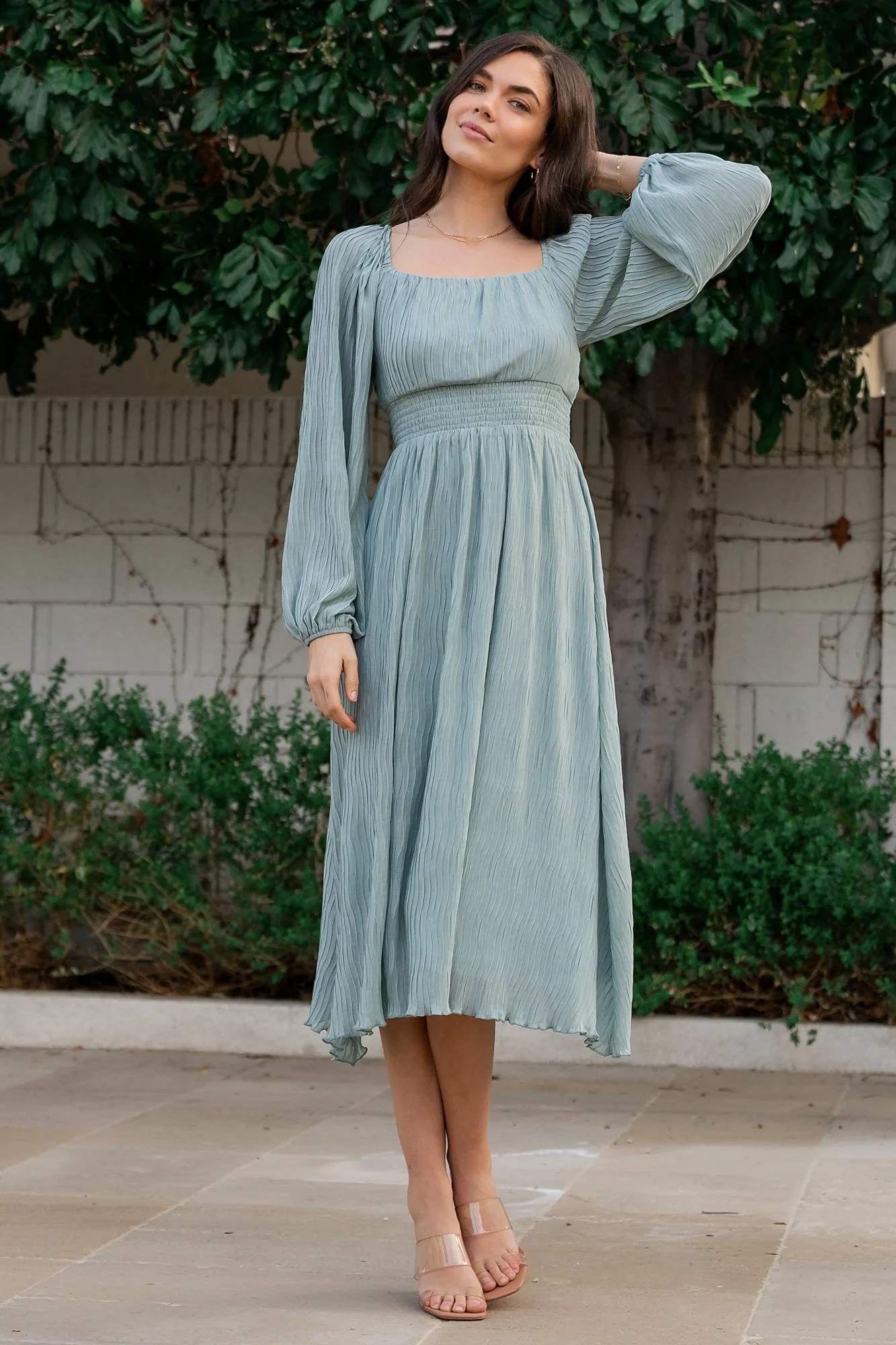 Dalton Pleated Midi Dress | Light Sage