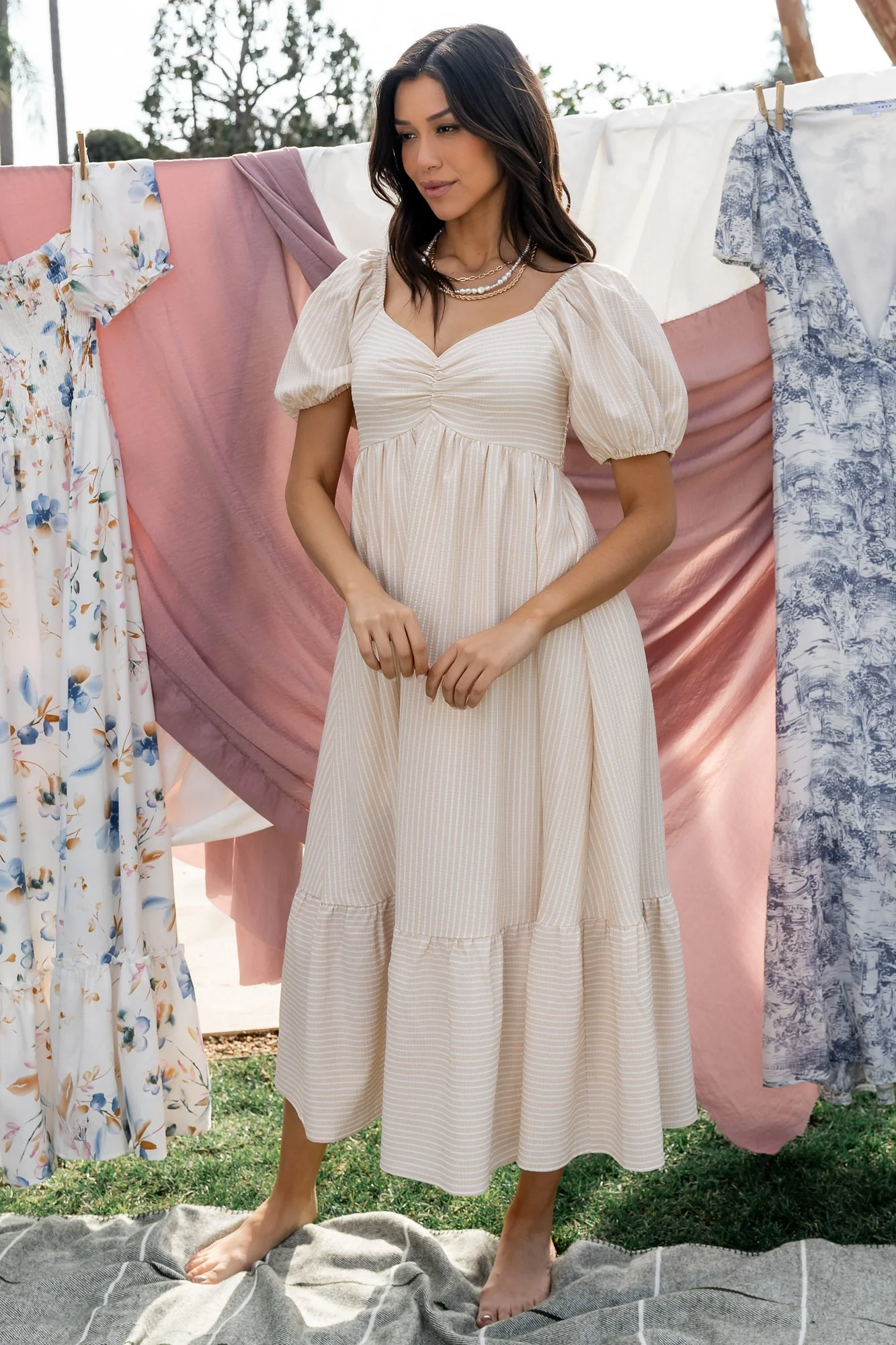 Poppy Midi Dress | Natural + Off White