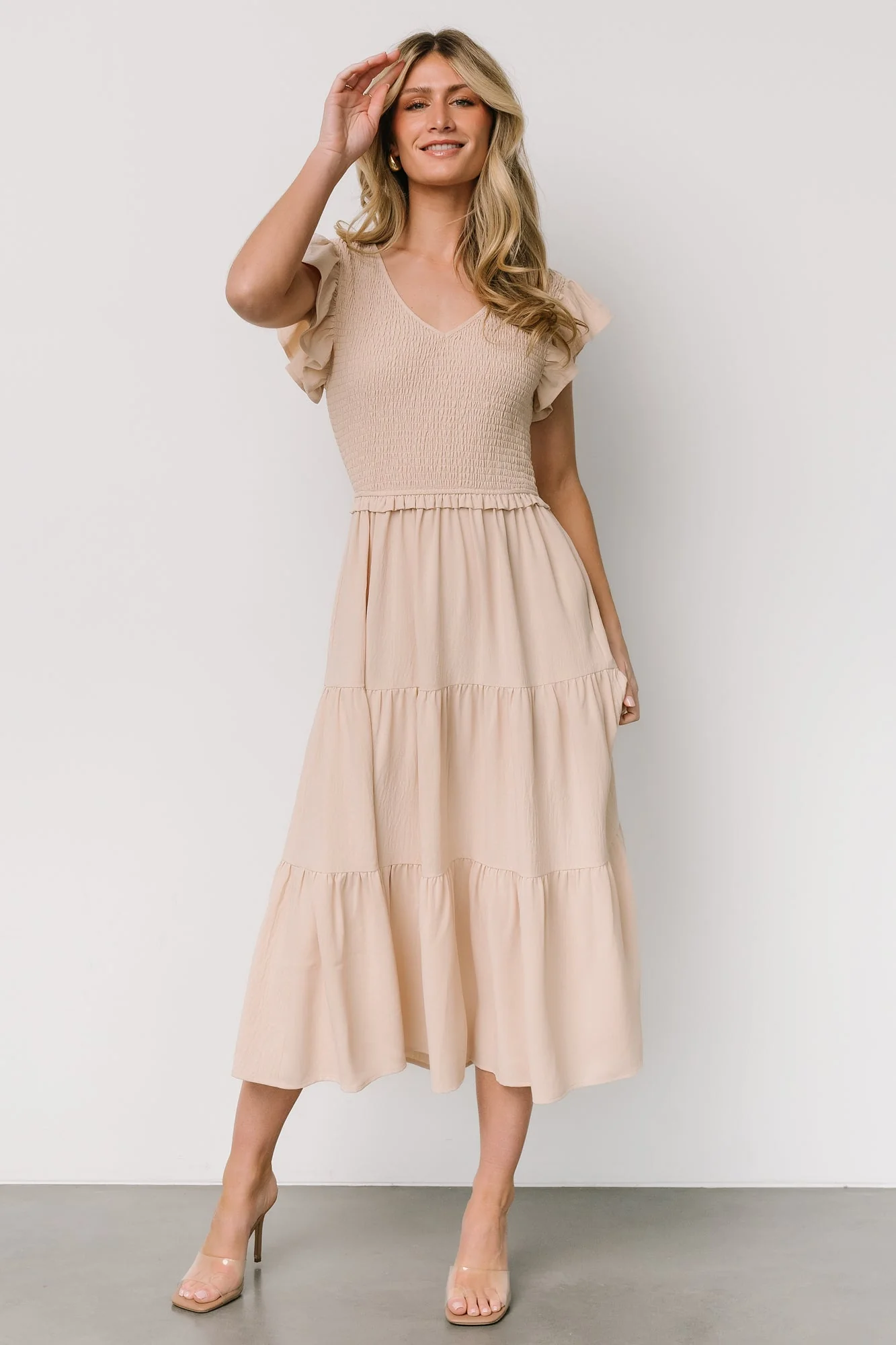 Afton Smocked Tiered Dress | Sand