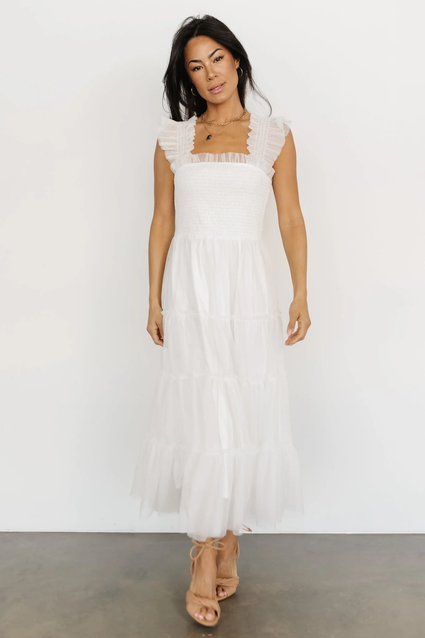 Emma Smocked Tulle Dress | Off White