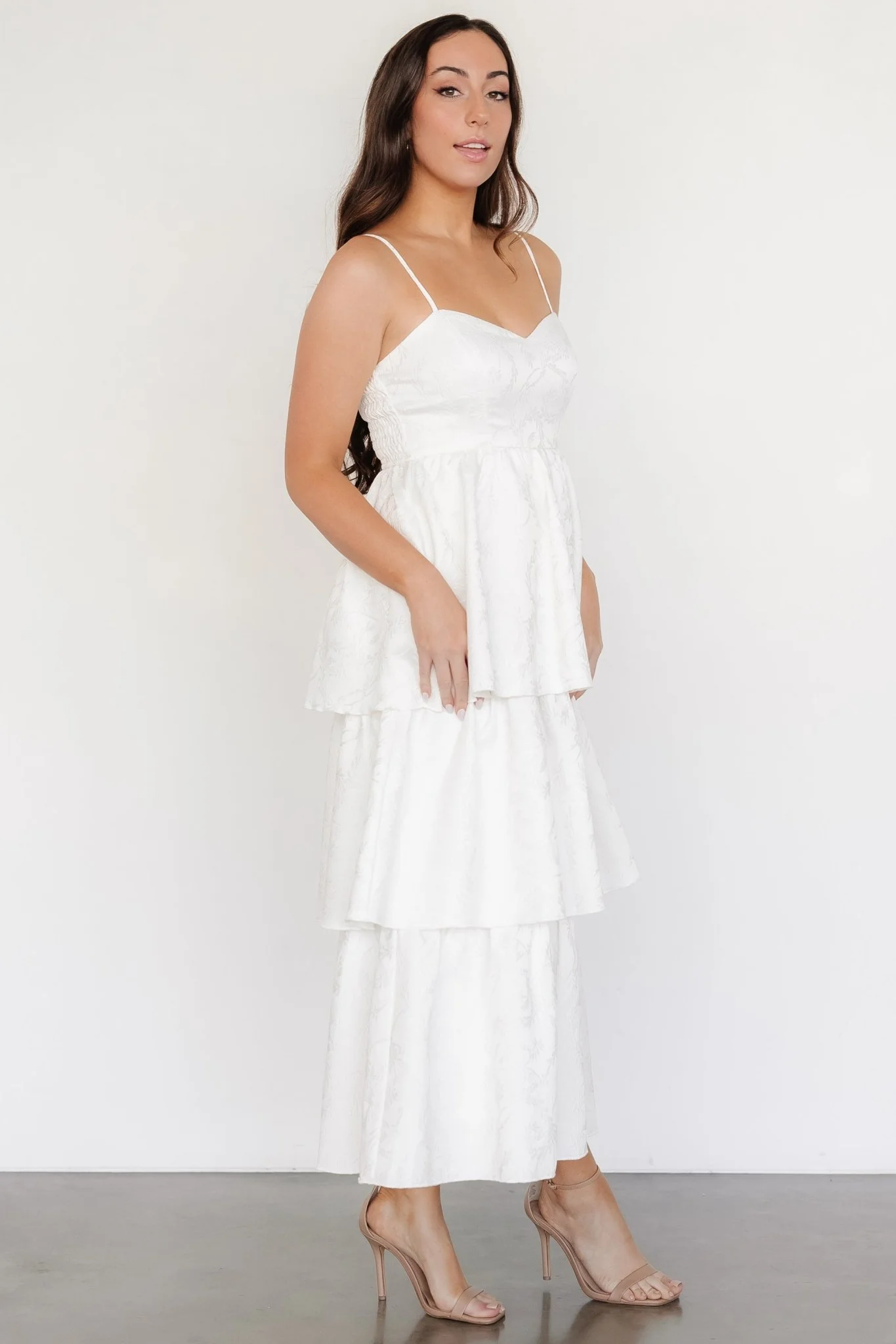 Violetta Embossed Tiered Dress | Off White
