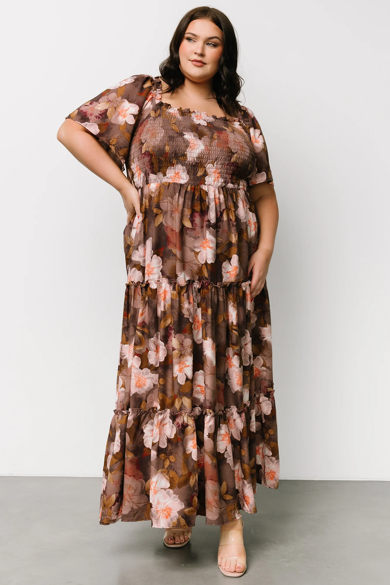 Southampton Smocked Maxi Dress | Brown Floral