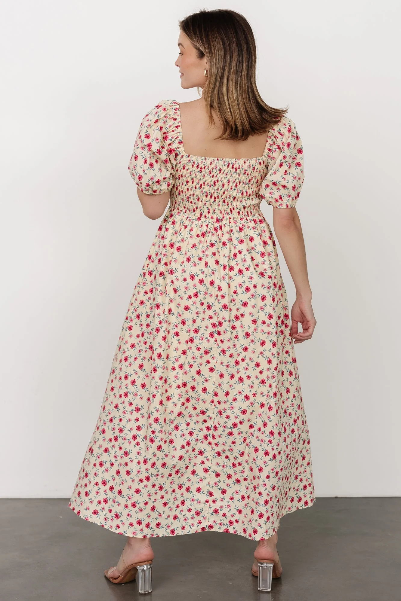 Haddie Smocked Midi Dress | Cream + Rose Floral