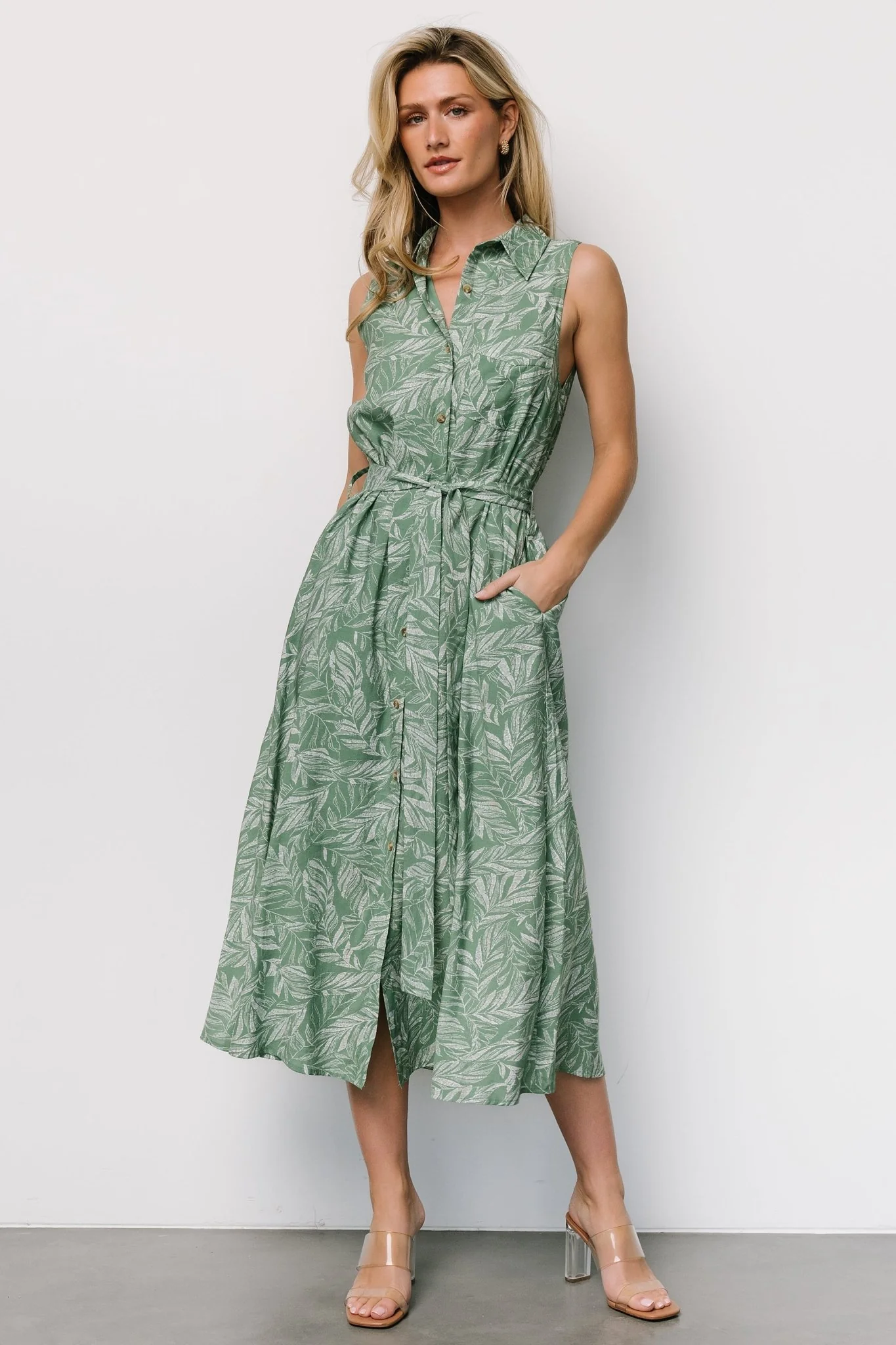 Scottie Button Tank Dress | Green Print