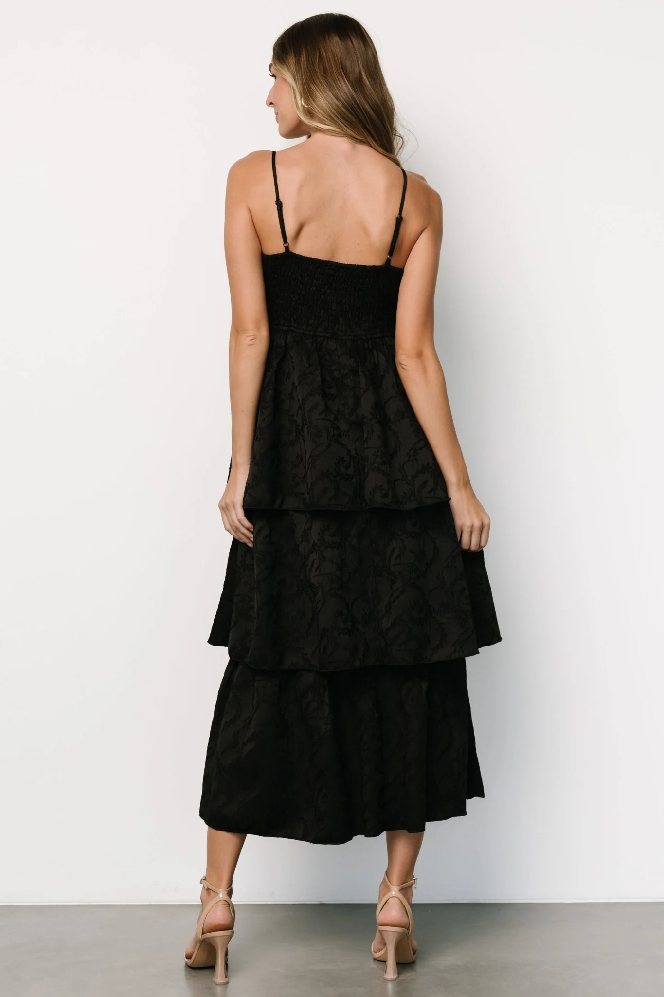 Violetta Embossed Tiered Dress | Black
