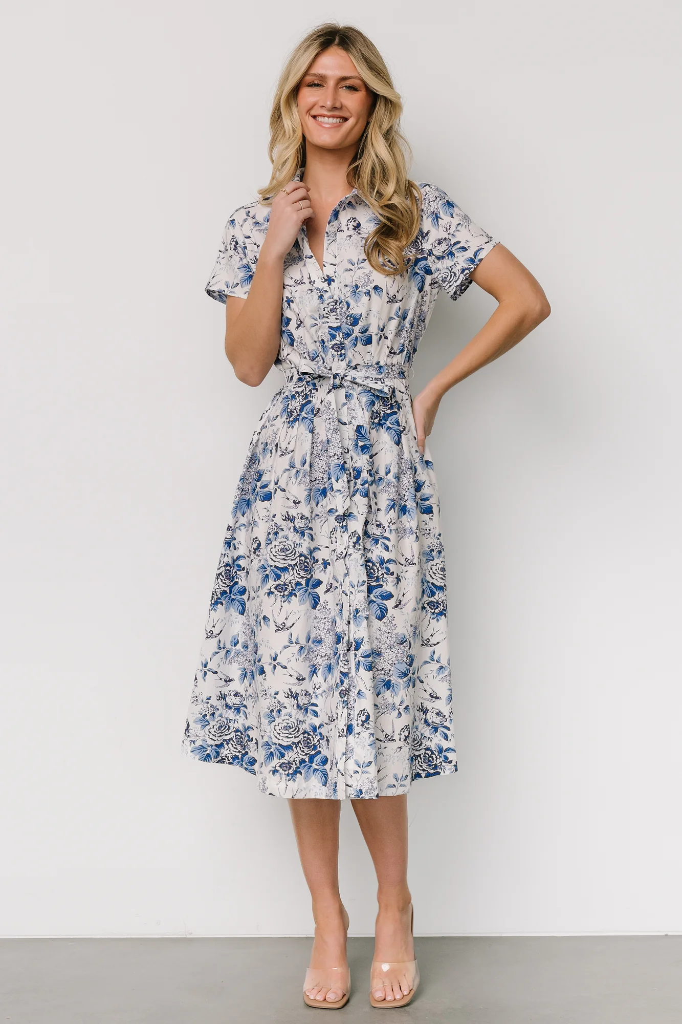 Lidia Midi Dress | White + Blue