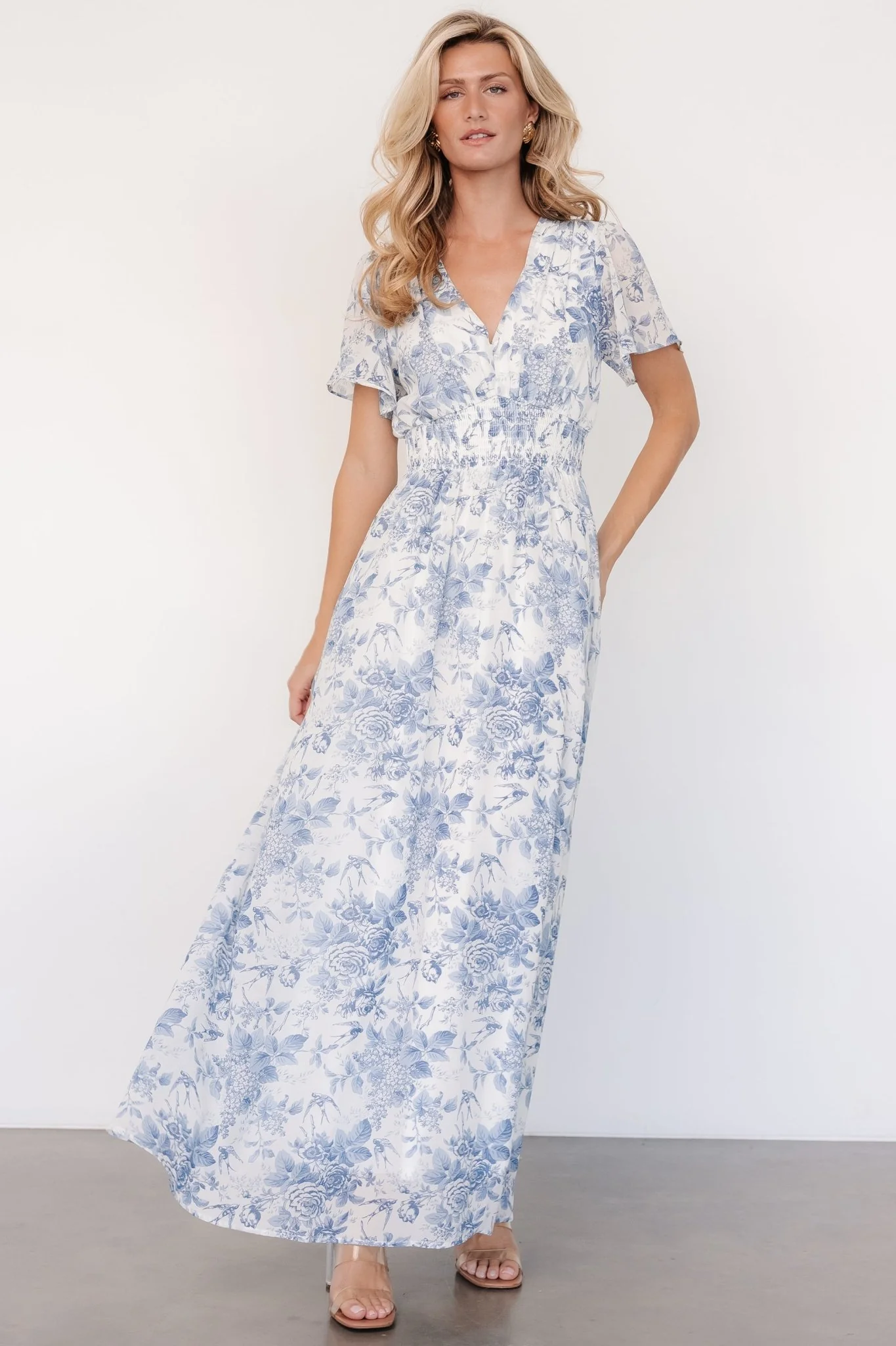 Birdie Maxi Dress | Off White + Blue