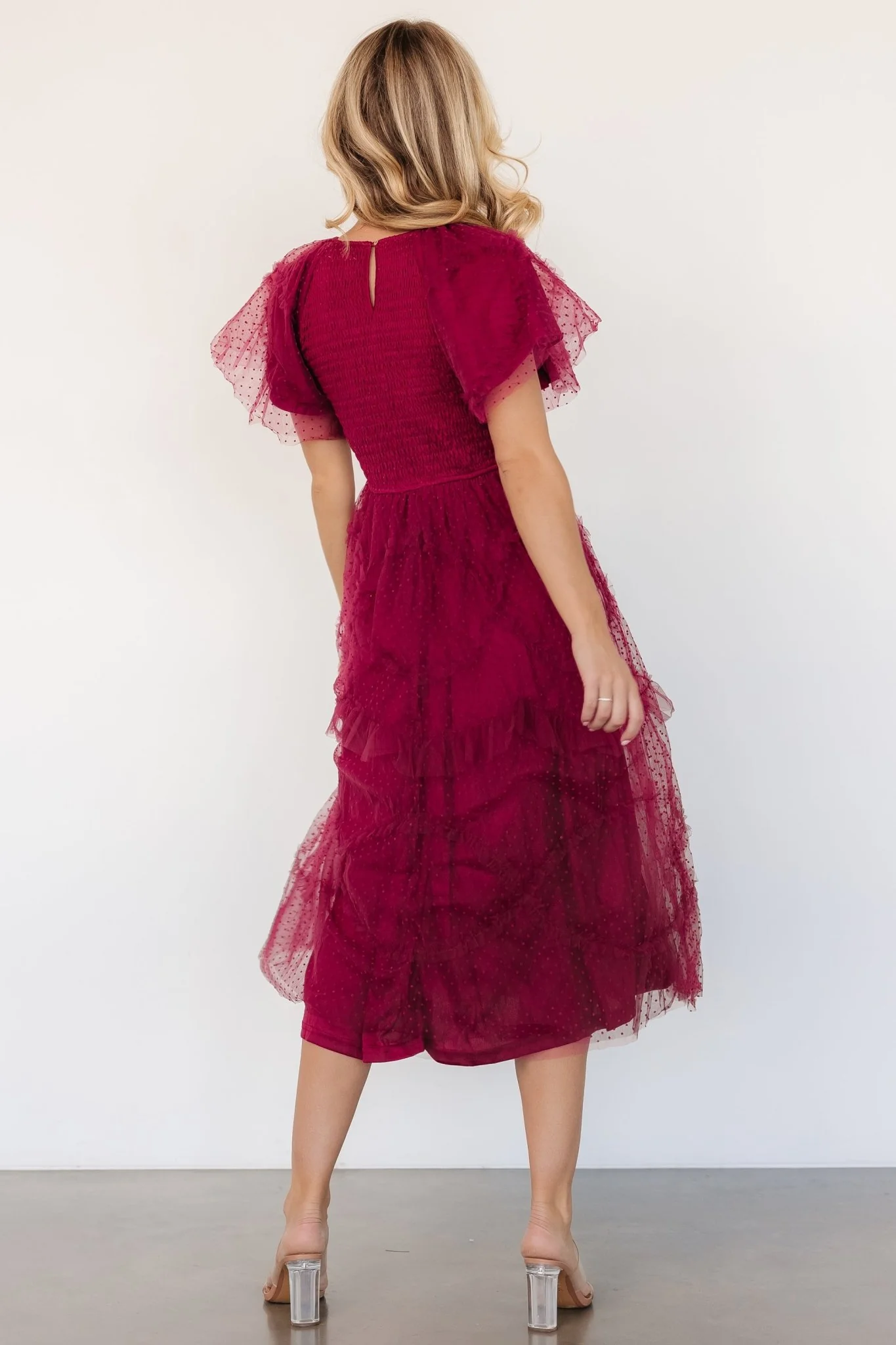 Ambrose Dotted Tulle Midi Dress | Burgundy