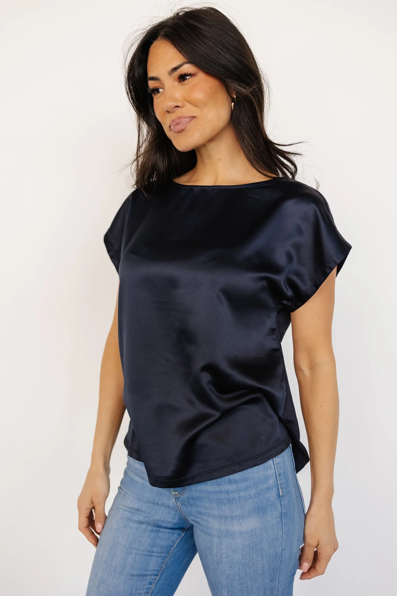 Leonie Satin Top | Navy