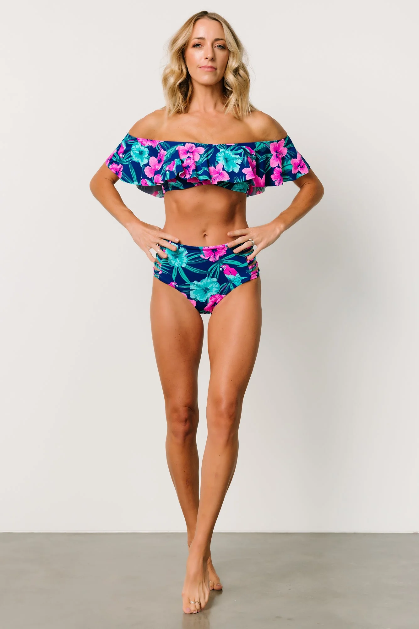 Keke High Waisted Bikini Bottom | Navy Tropical Floral