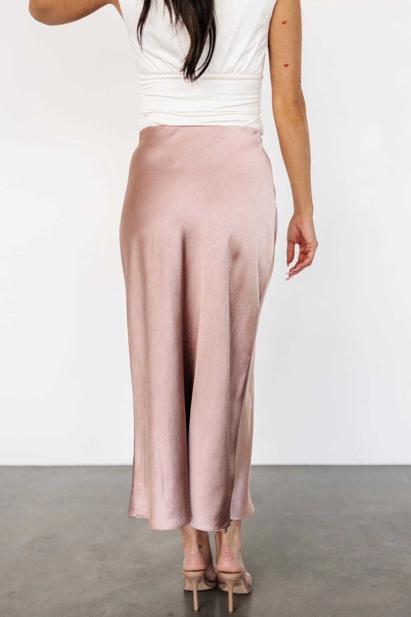 Celeste Satin Midi Skirt | Blush