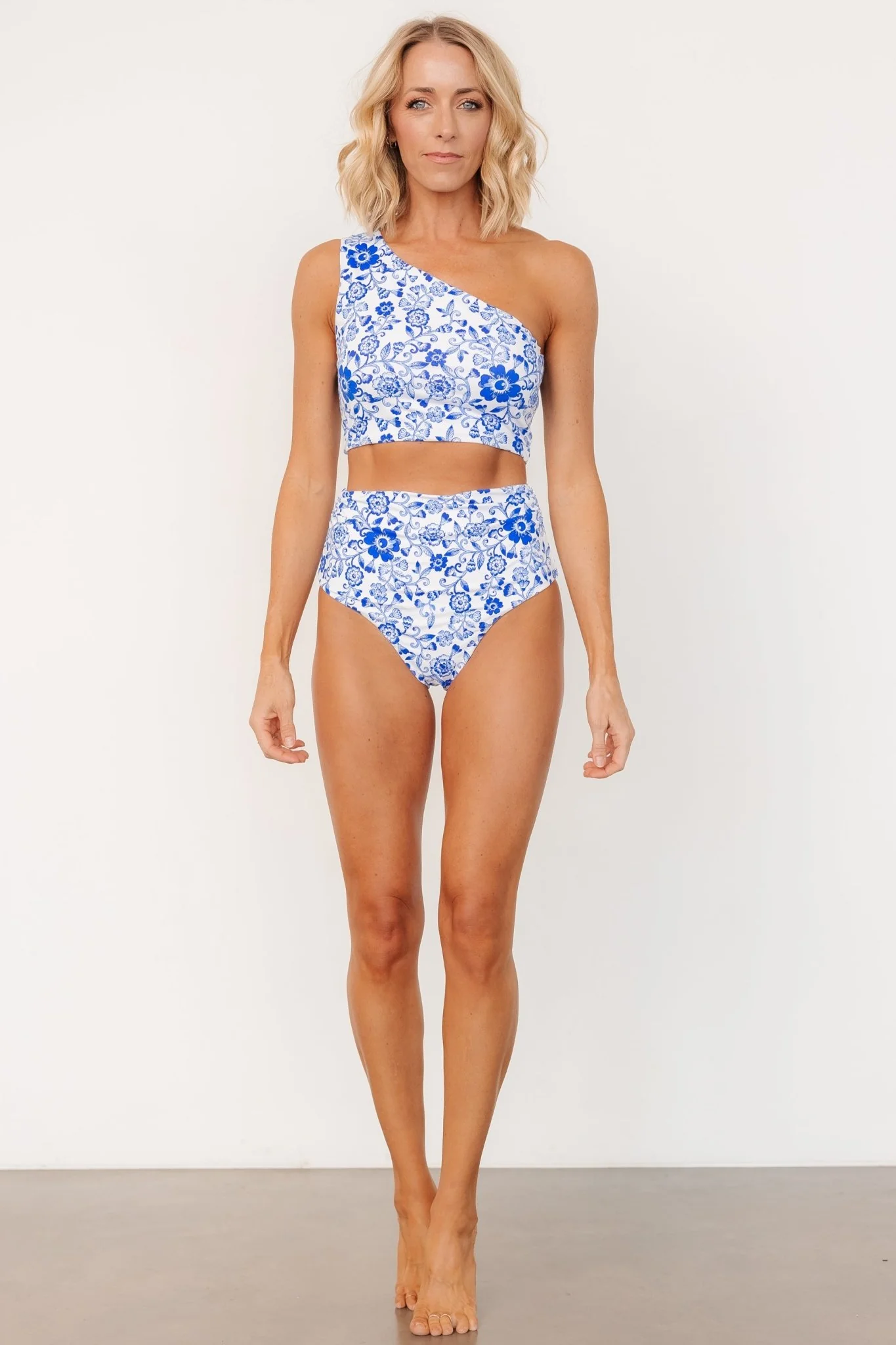 Bali High Rise Bikini Bottom | White + Cobalt Floral