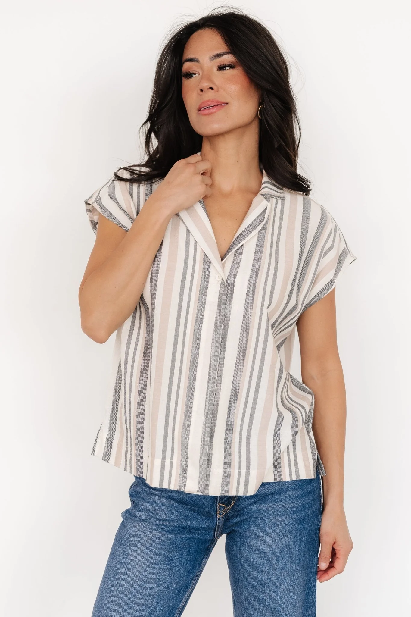 Beckett Button Top | Natural Multi Stripe