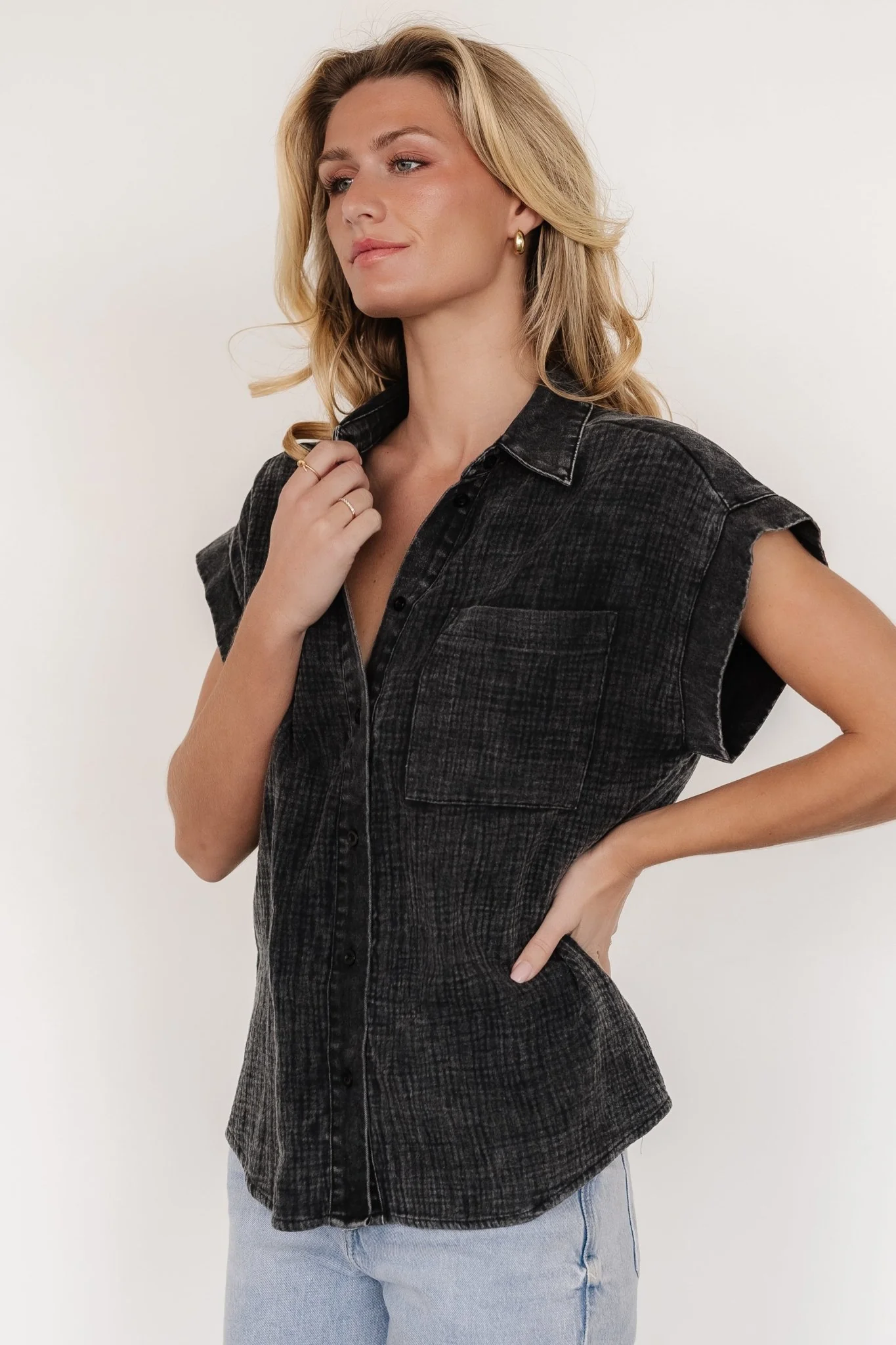 Jaye Button Top | Washed Black