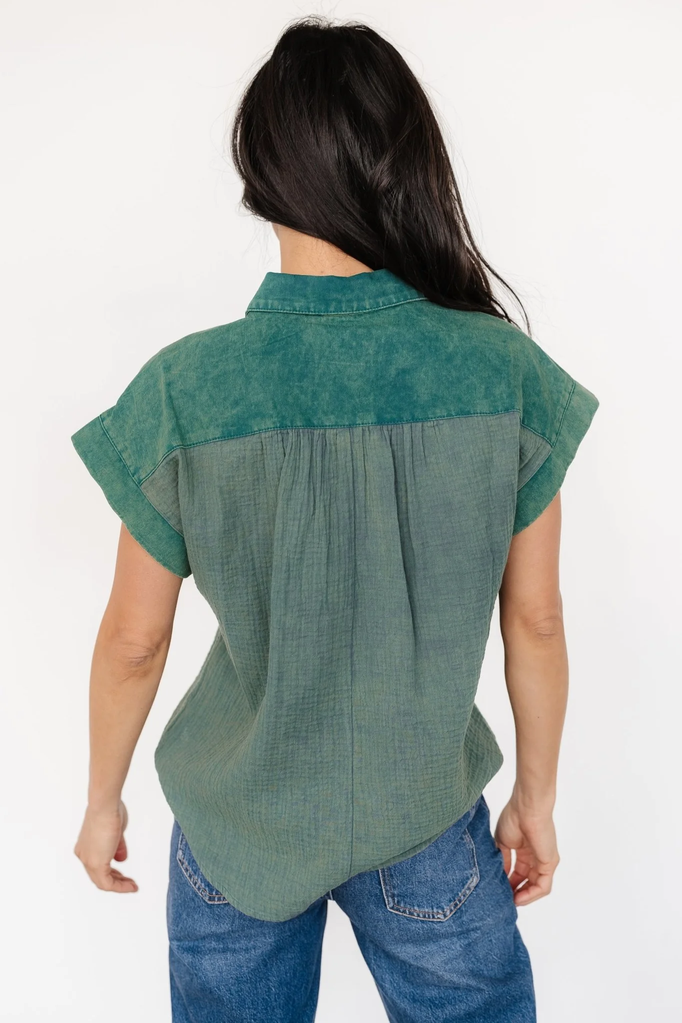 Jaye Button Top | Washed Green