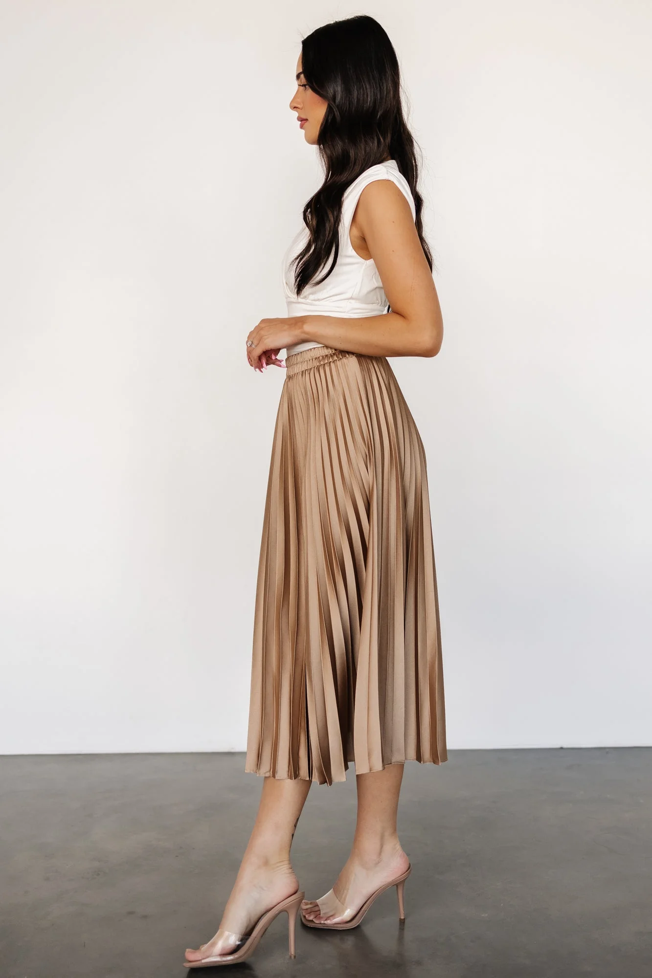 Demetria Pleated Midi Skirt | Light Bronze