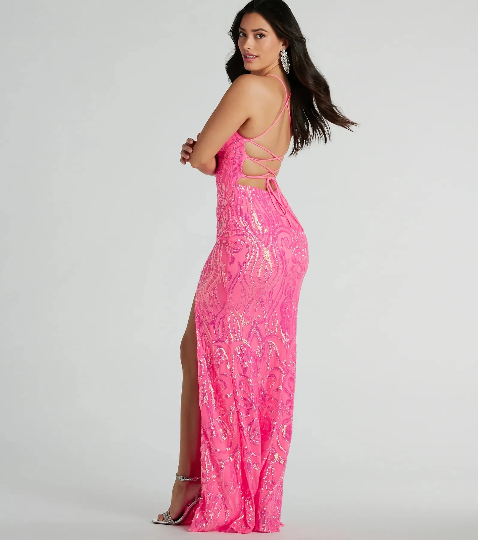 Saige Formal Sequin Lace-Up Mermaid Dress