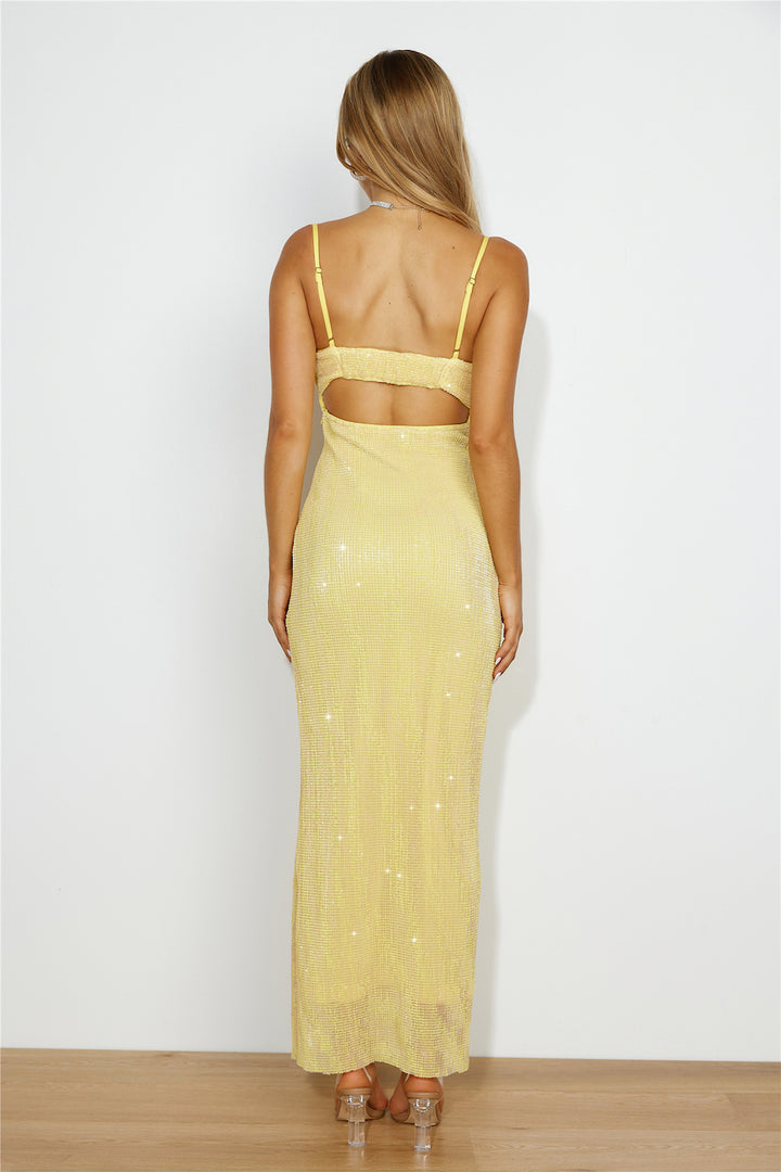 Dreamy Shine Sequin Maxi Dress Yellow
