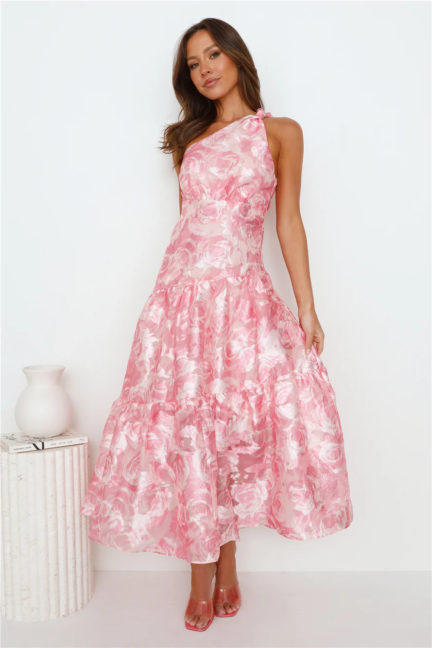 Fashion Blast One Shoulder Midi Dress Pink