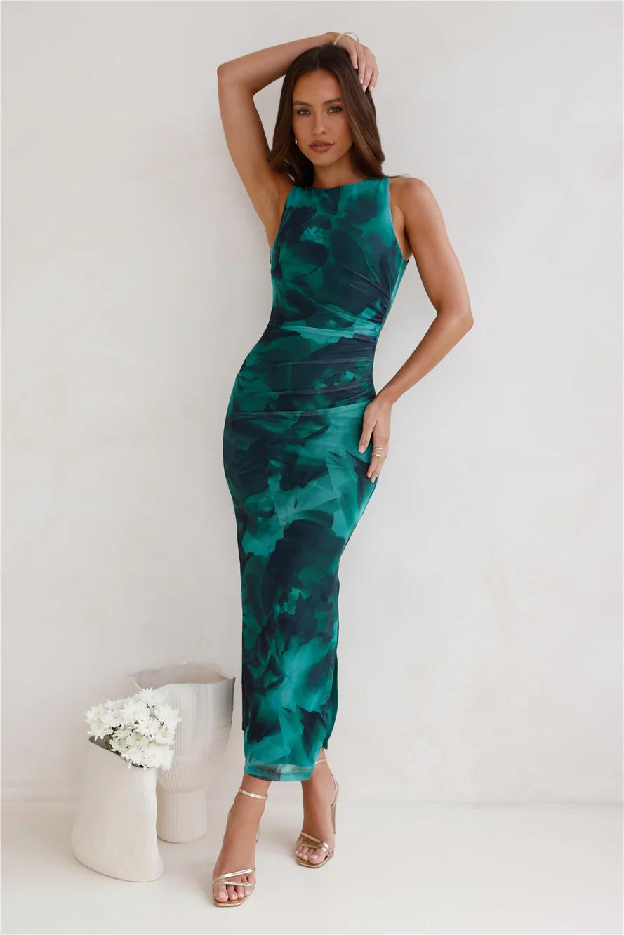 For The Party Mesh Maxi Dress Green