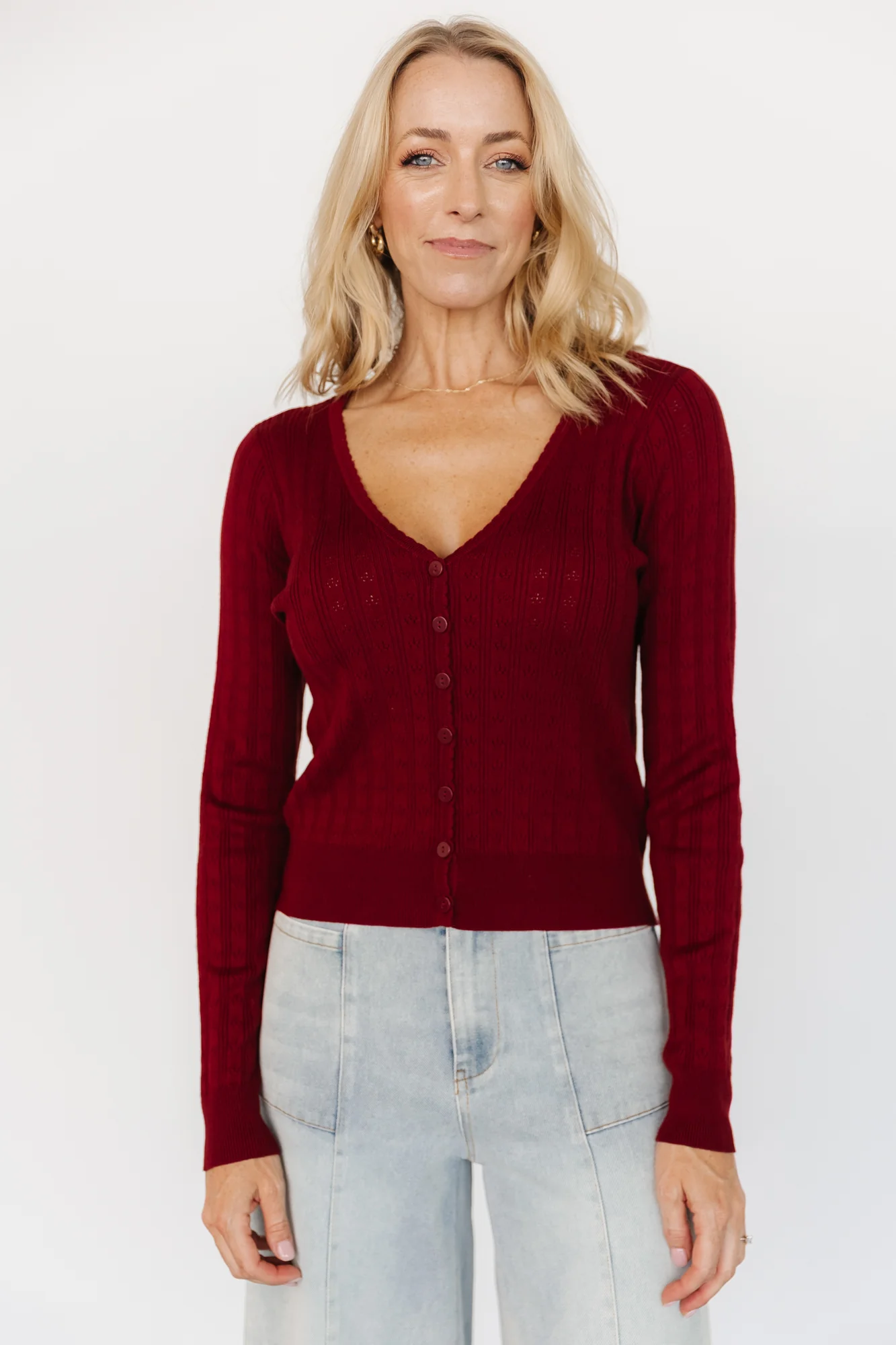 Heidi Pointelle Cardigan | Brick