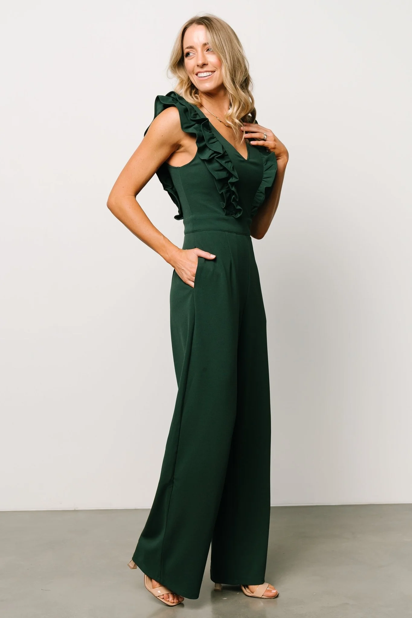 Descanso Ruffle Jumpsuit | Dark Green