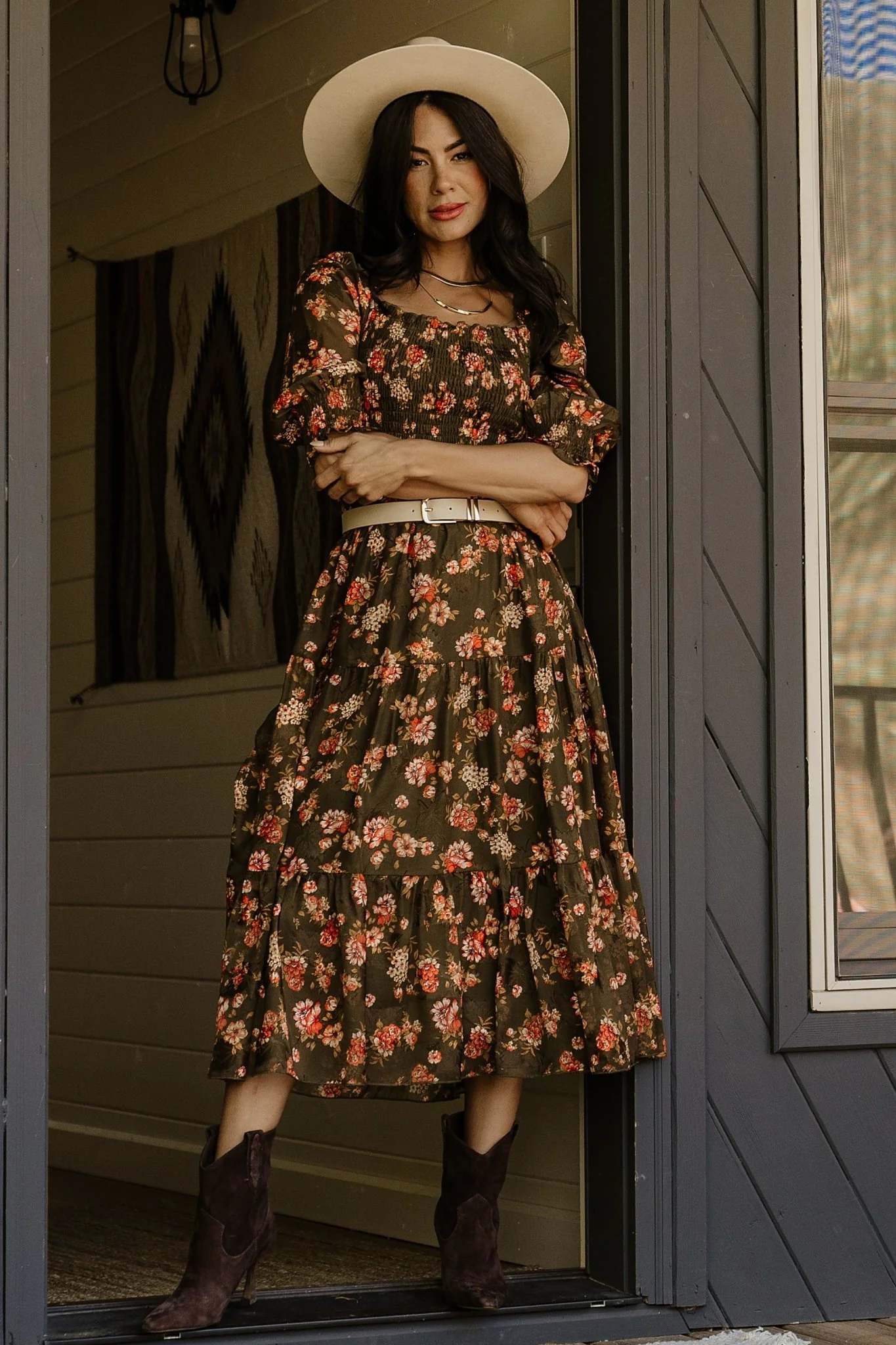 Fabian Jacquard Midi Dress | Olive Floral