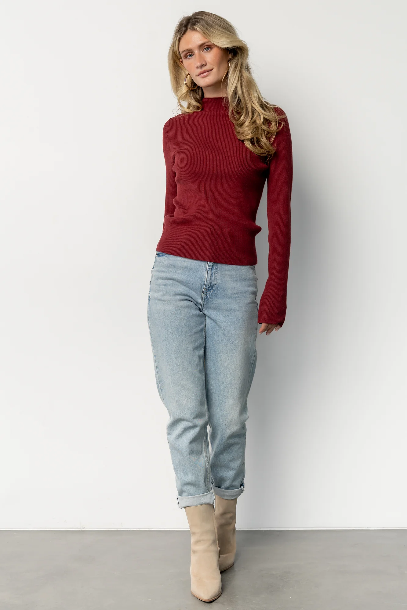 Ilsa Ribbed Sweater Top | Merlot