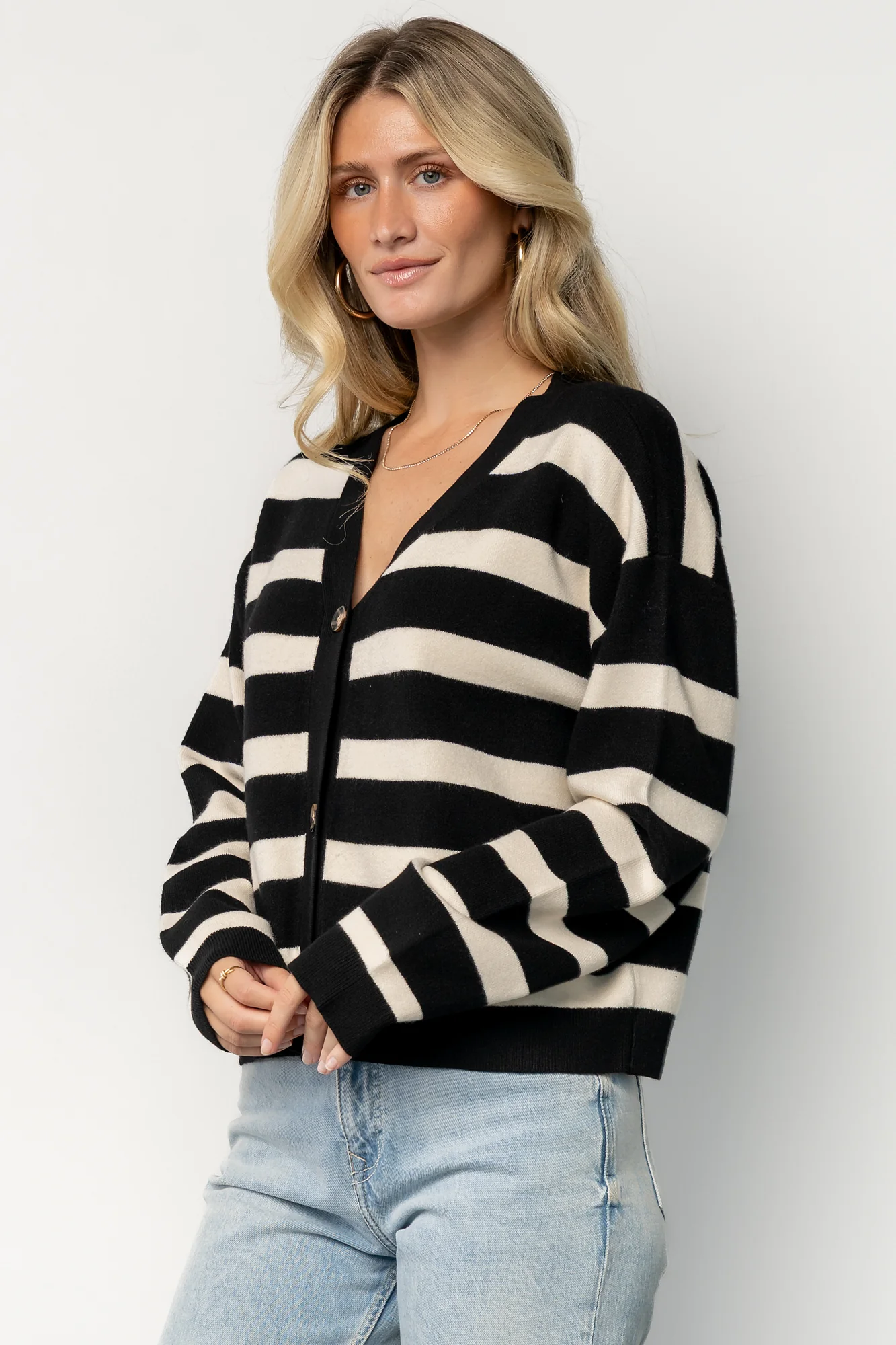 Jaden Striped Cardigan | Black + Ivory