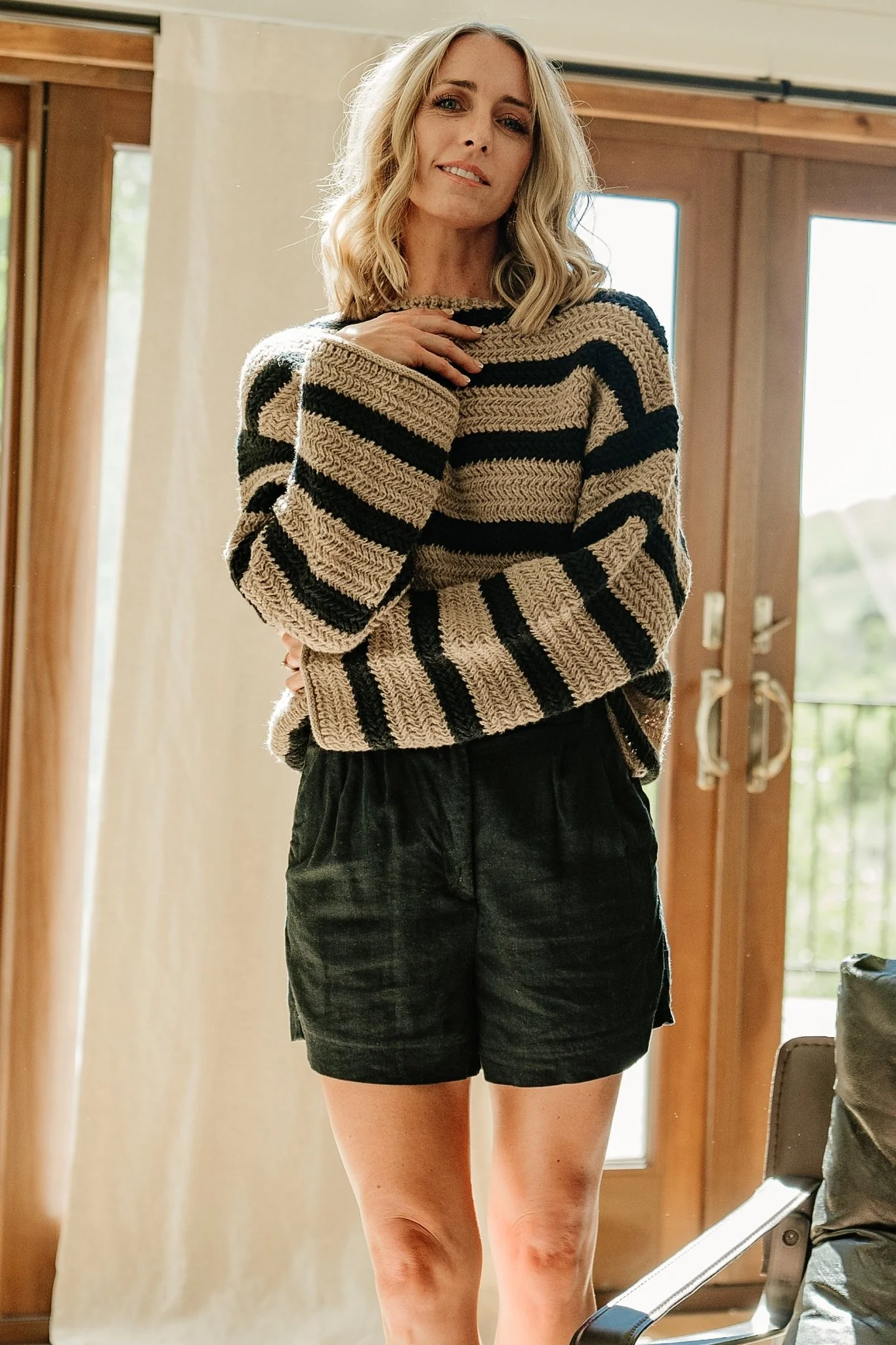 Robbie Striped Knit Sweater | Black + Camel