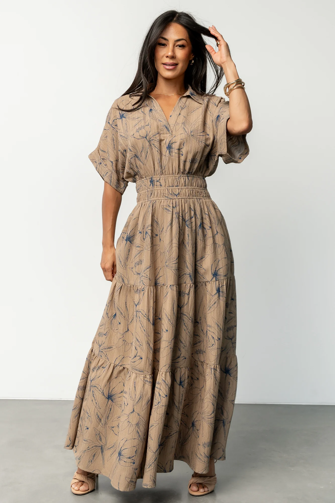 Hedda Tiered Maxi Dress | Natural + Blue Floral