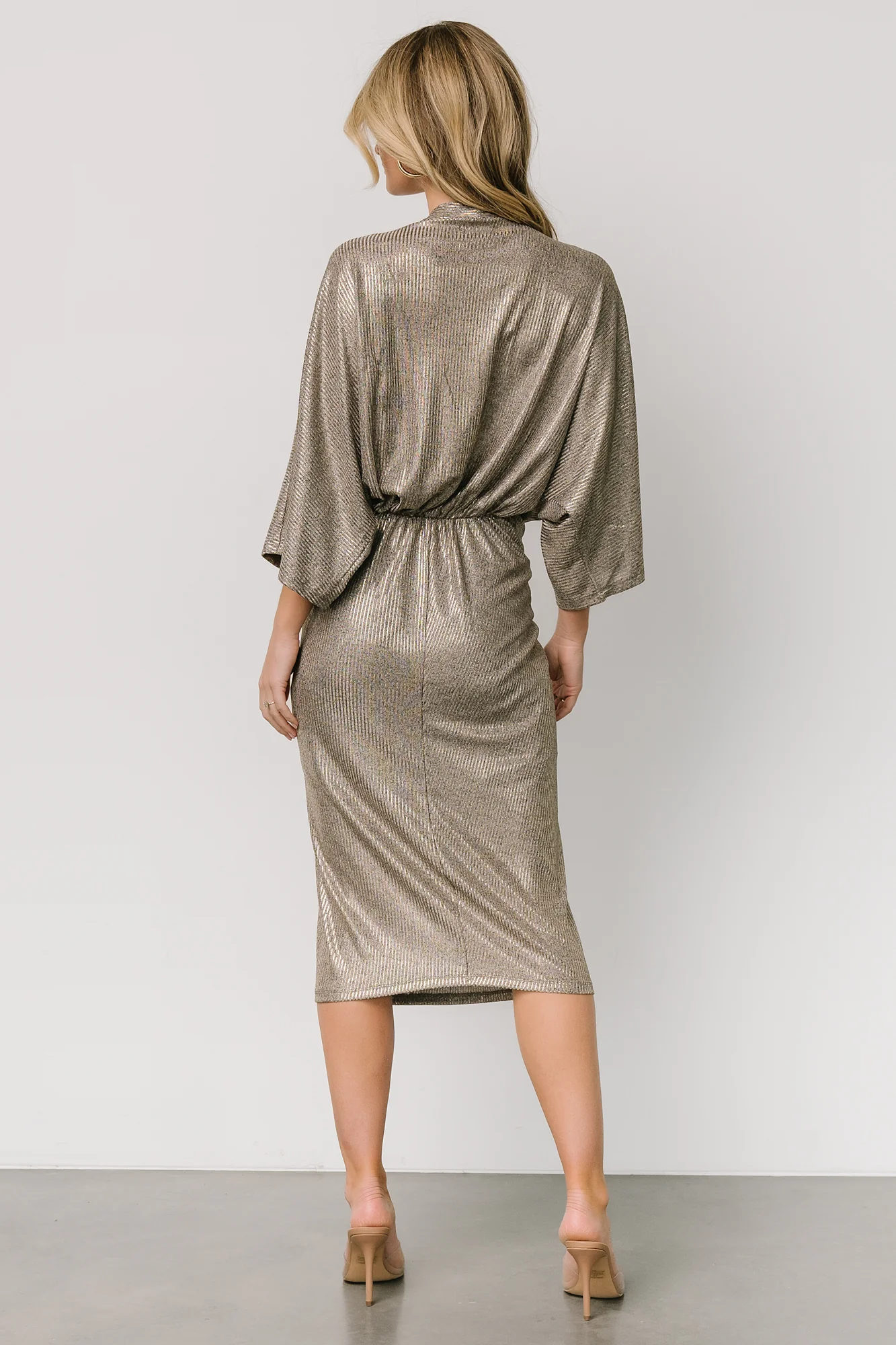 Ciara Ruched Midi Dress | Silver Metallic