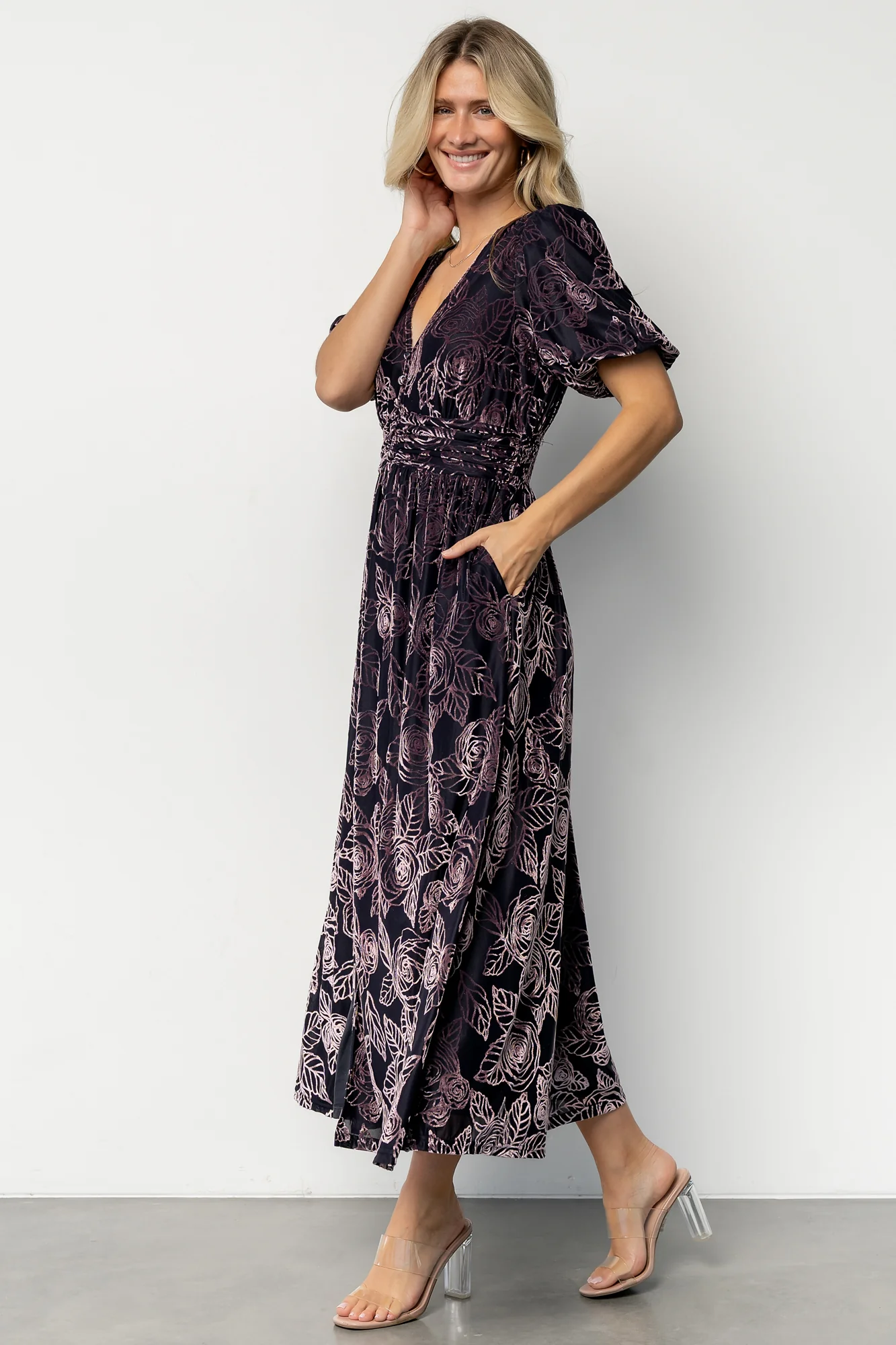 Dahlia Velvet Dress | Indigo + Purple Floral