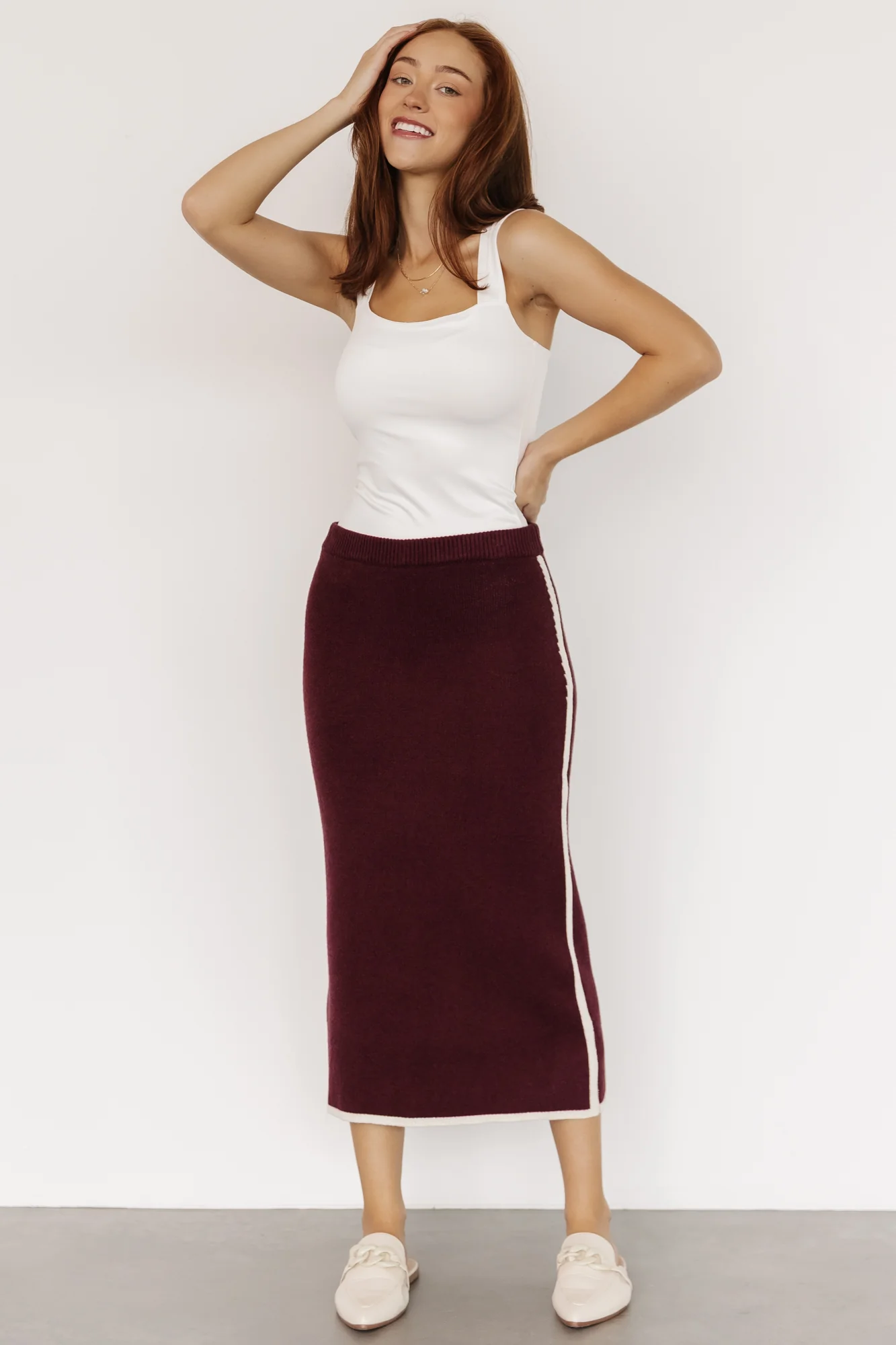 Ava Knit Midi Skirt | Wine