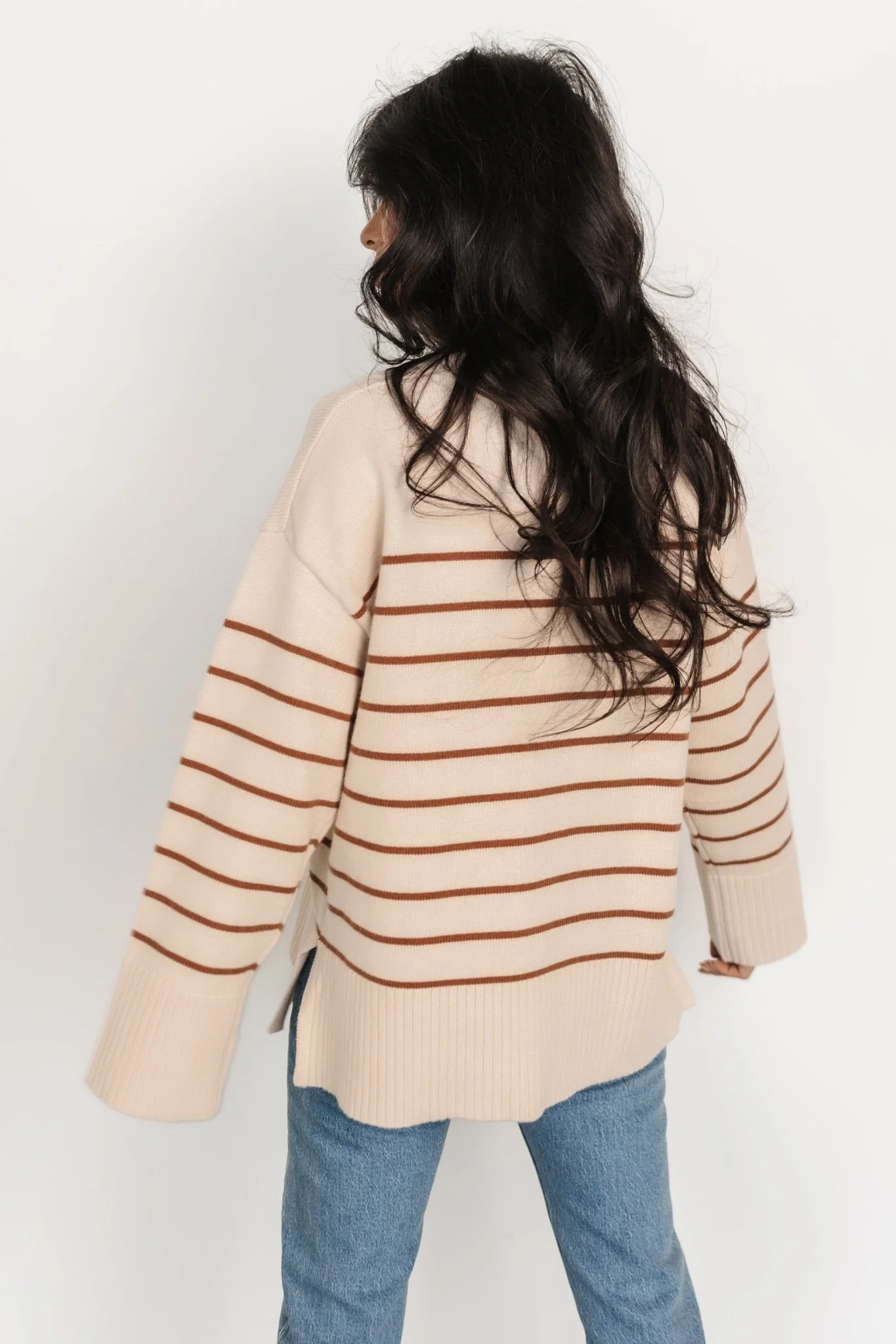 Emerson Stripe Knit Sweater | Beige + Camel