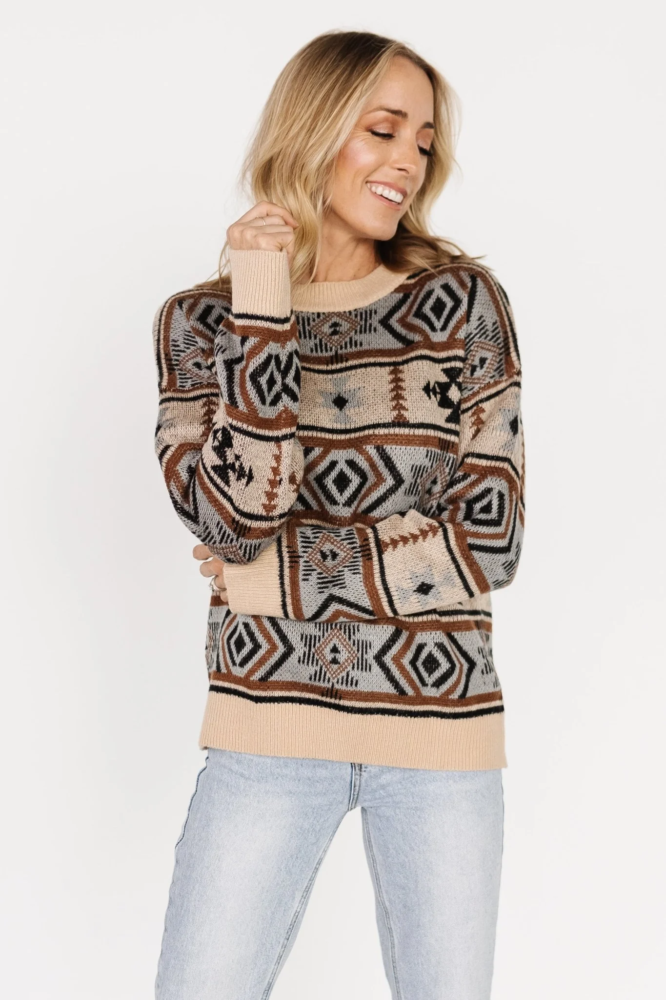 Conrad Knit Sweater | Tan Multi Print