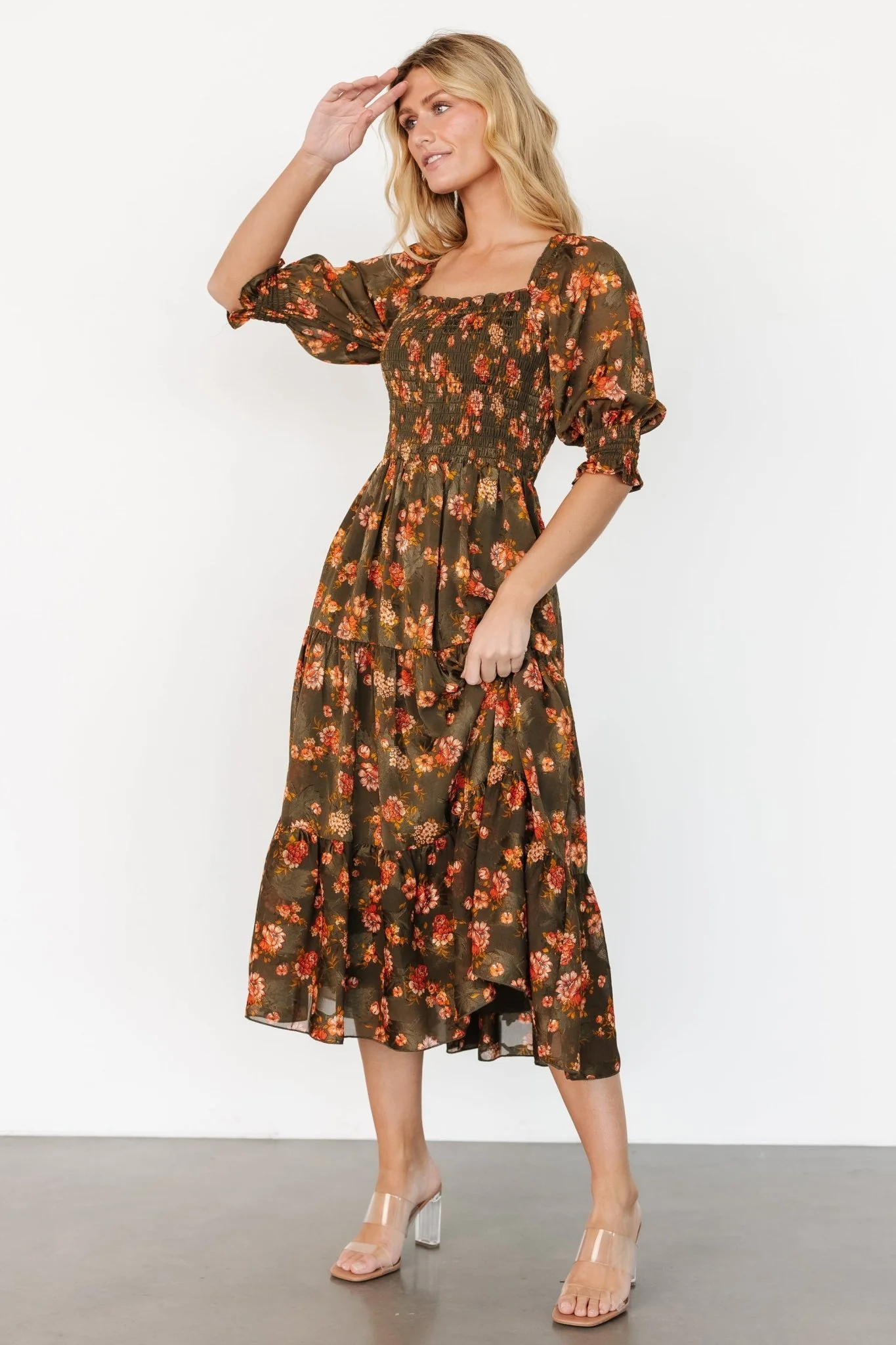 Fabian Jacquard Midi Dress | Olive Floral