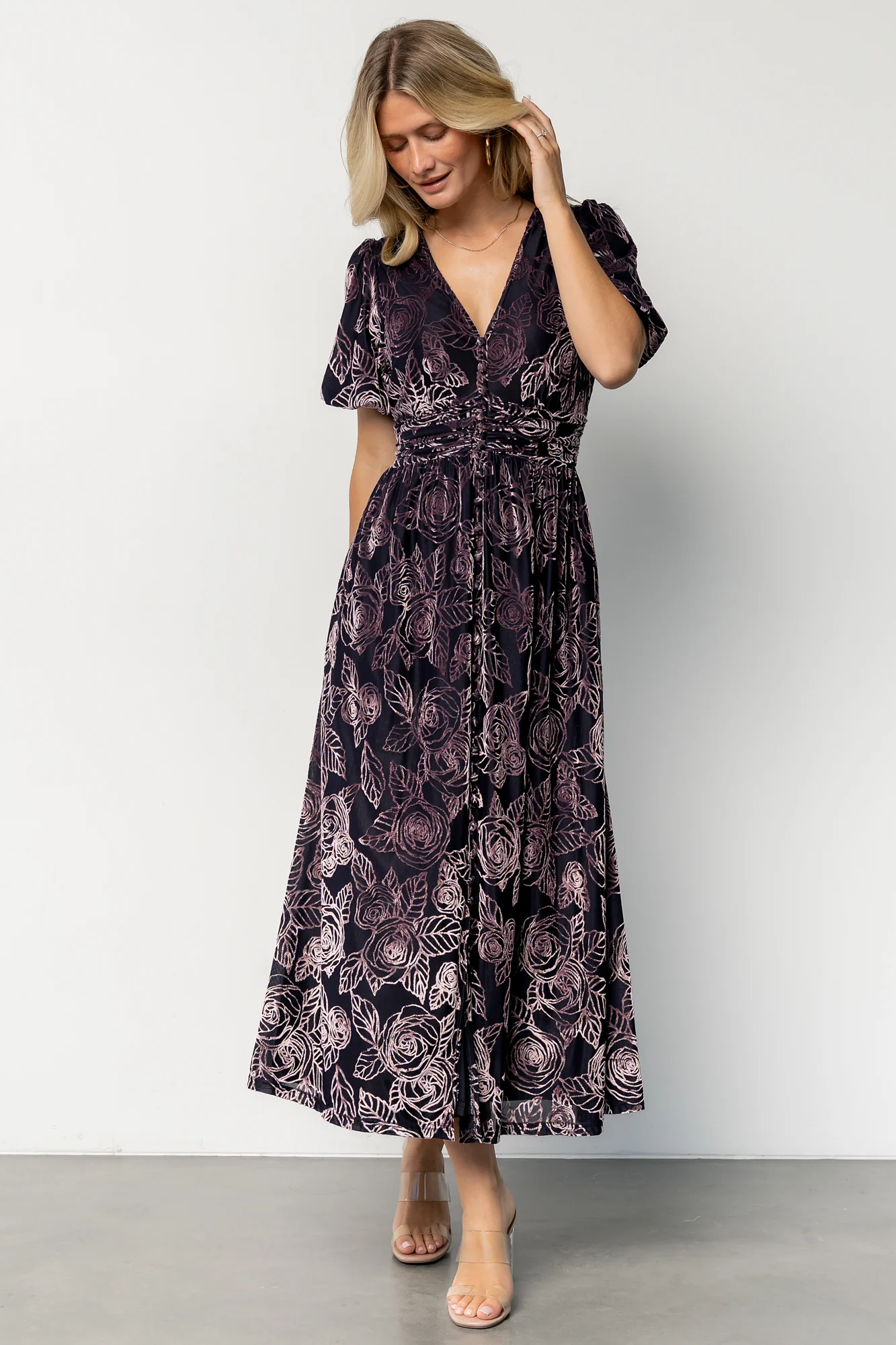 Dahlia Velvet Dress | Indigo + Purple Floral