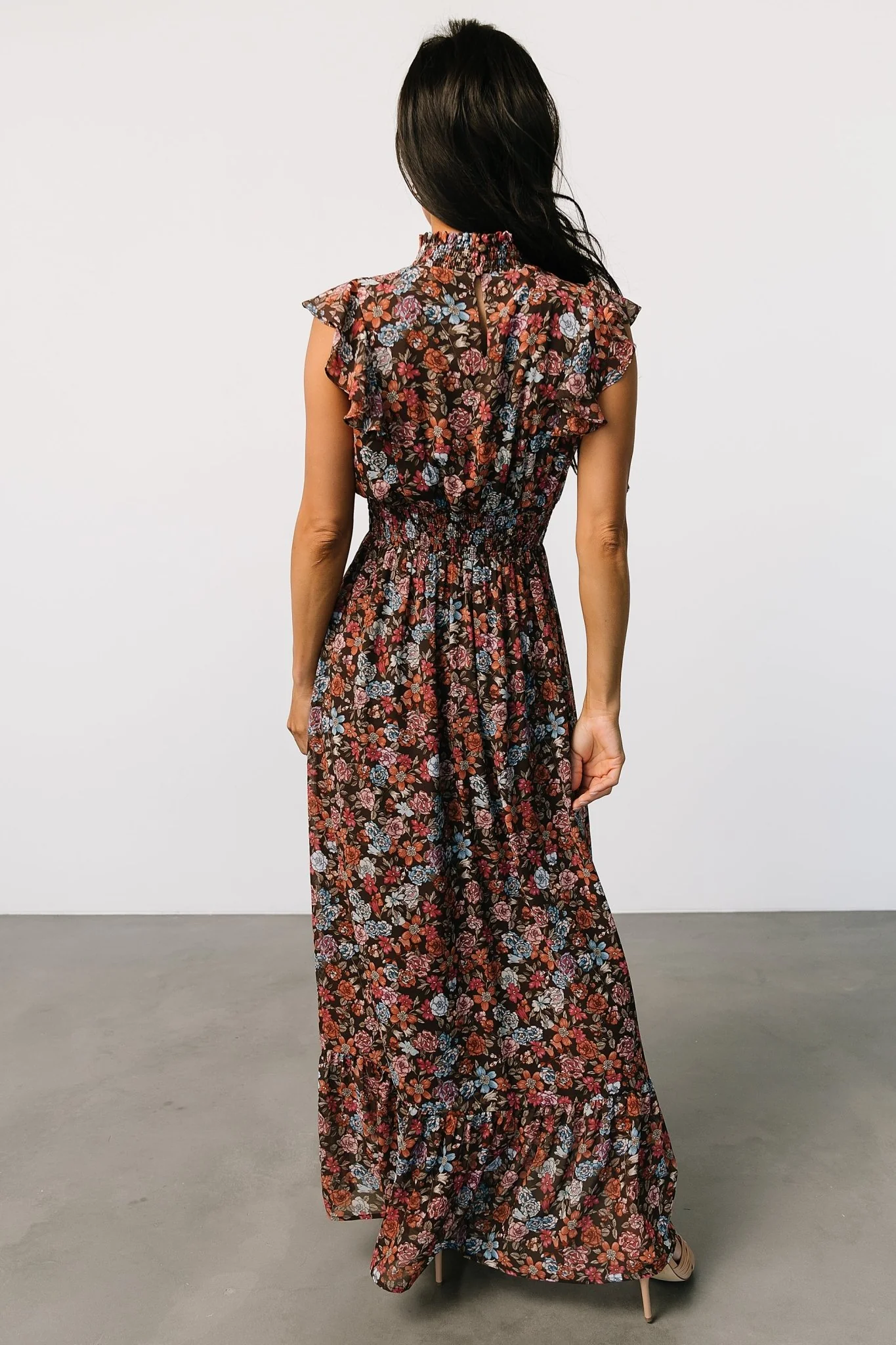 Kearny Ruffle Maxi Dress | Brown Multi Floral