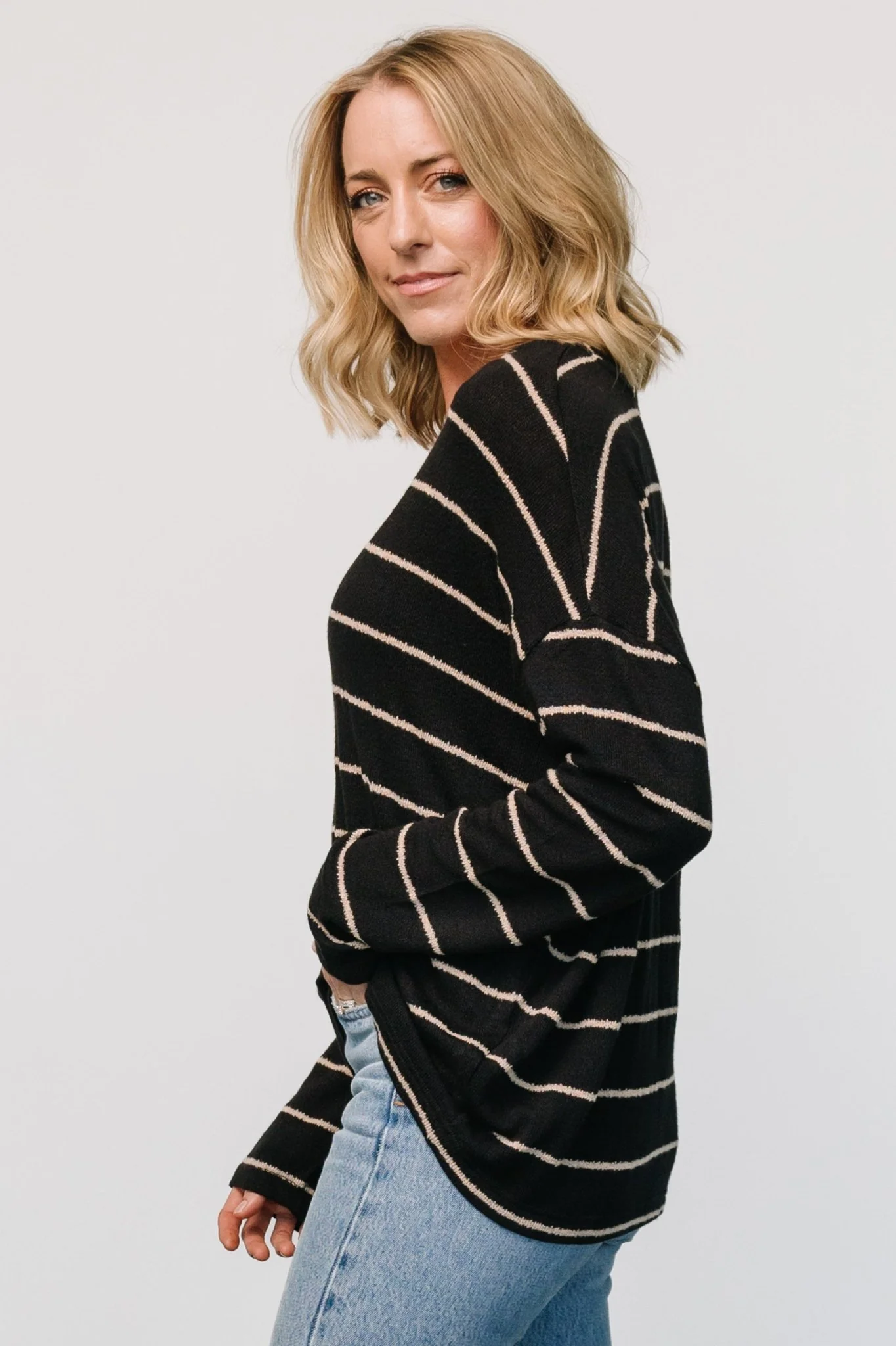 Houston Relaxed Sweater Top | Black Stripe