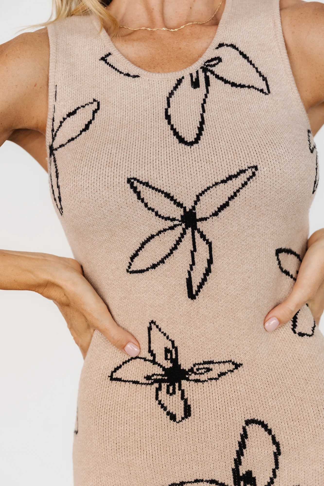 Katarina Sweater Dress | Beige + Black Floral