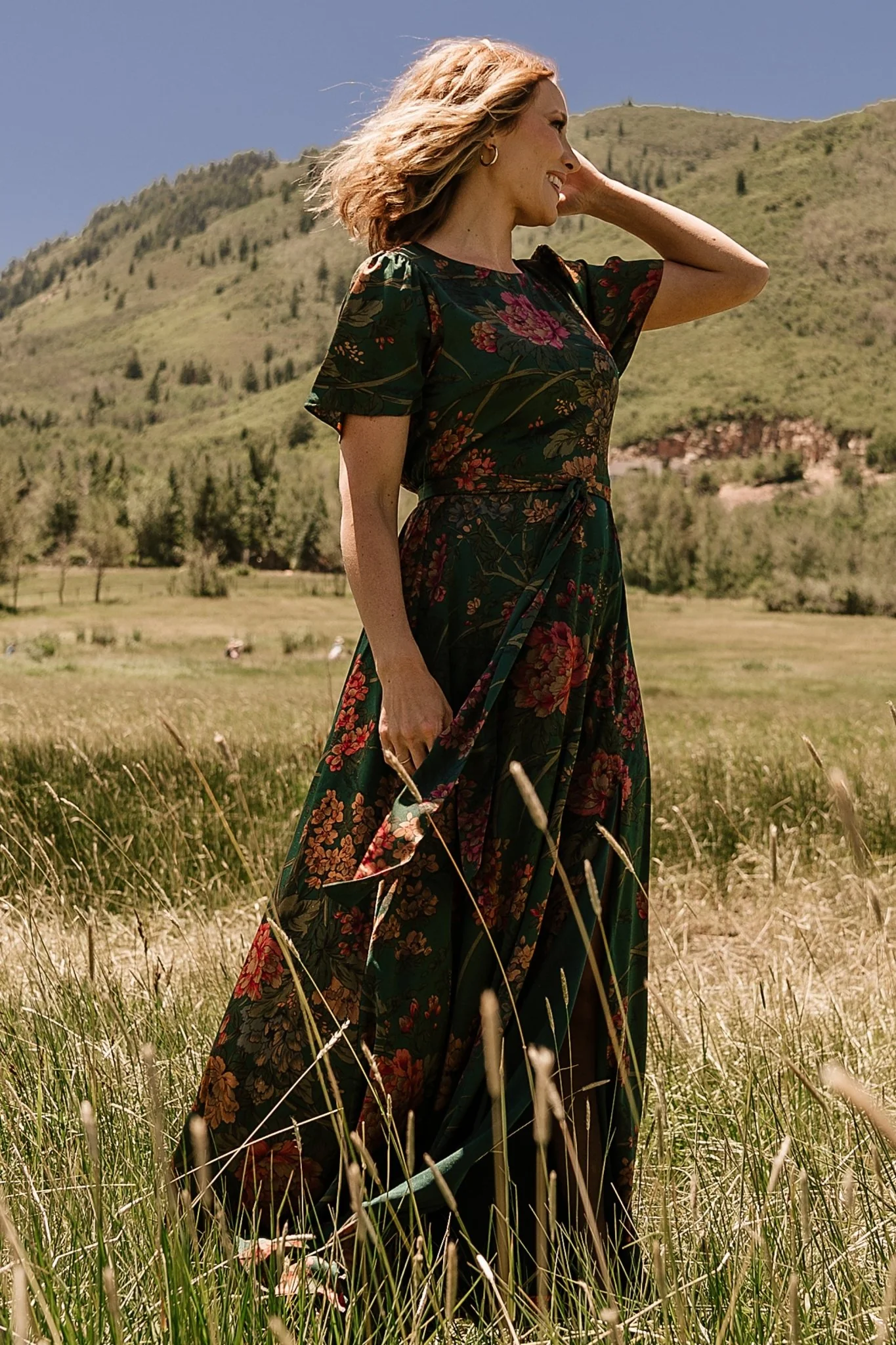 Agnes Satin Maxi Dress | Dark Green Floral