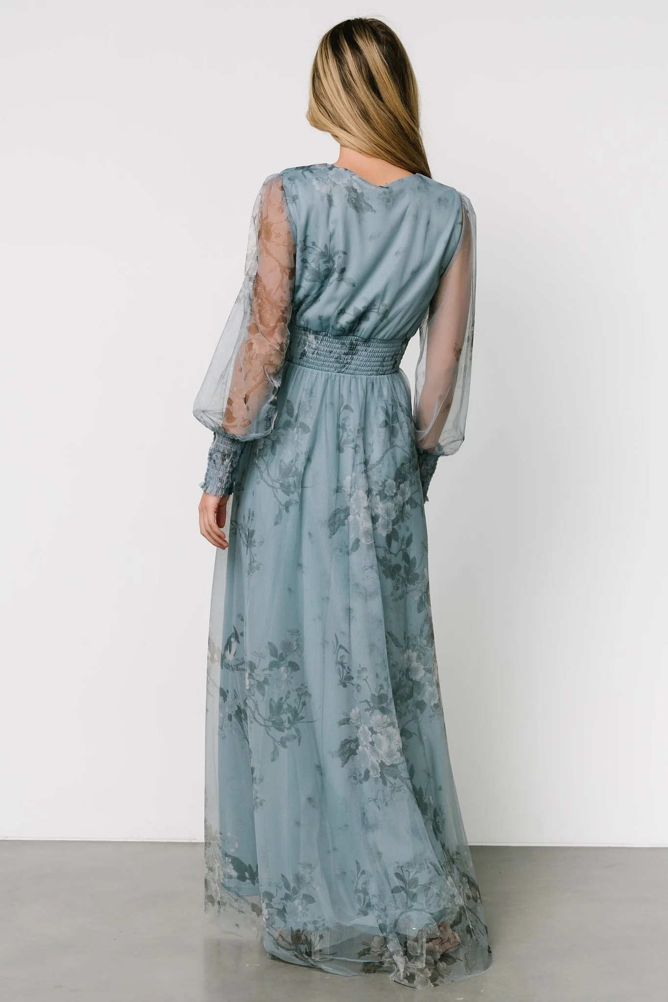 Layla Tulle Maxi Dress | Dusty Blue Floral