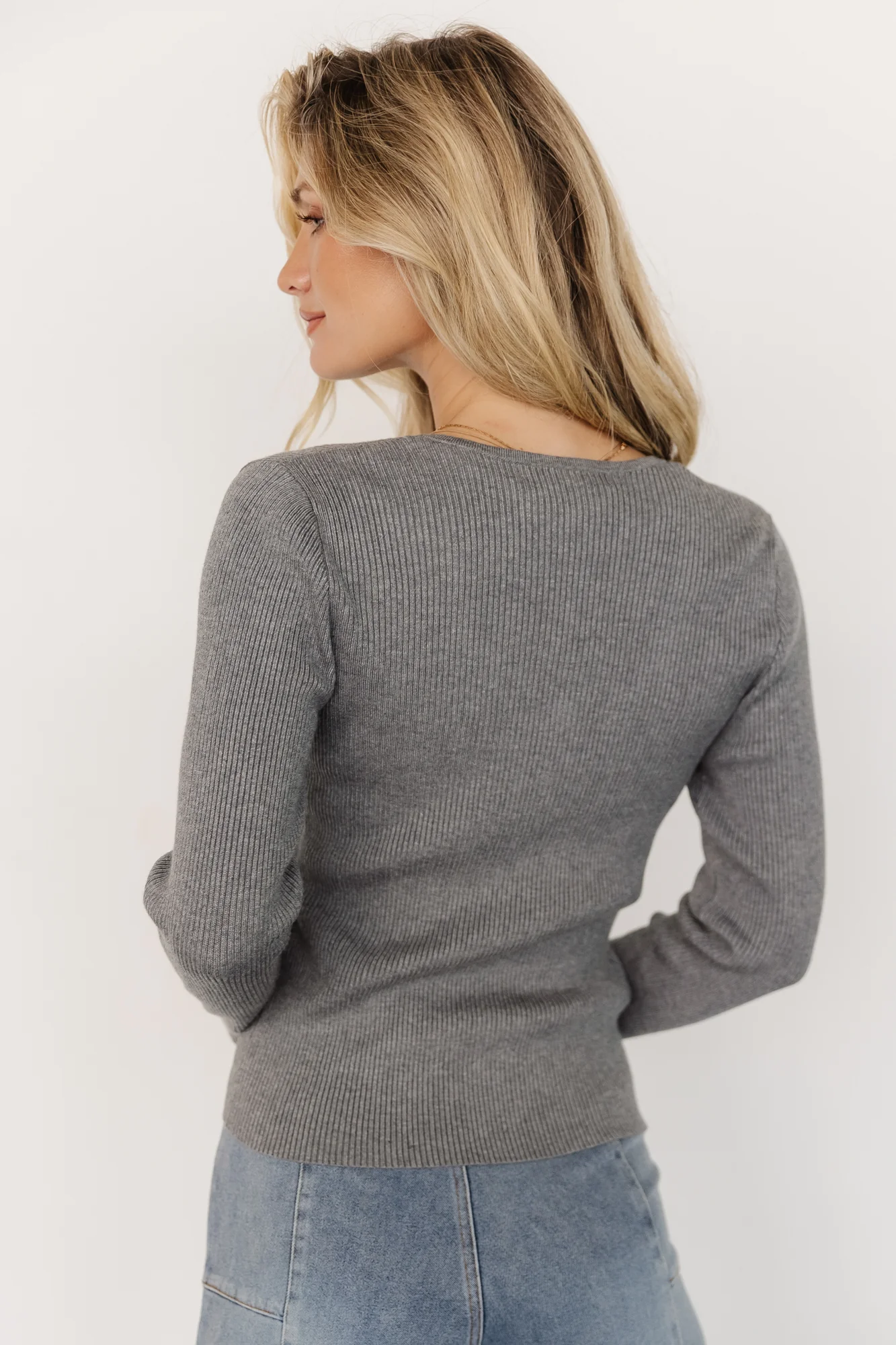 Leo Ribbed Henley Top | Gray