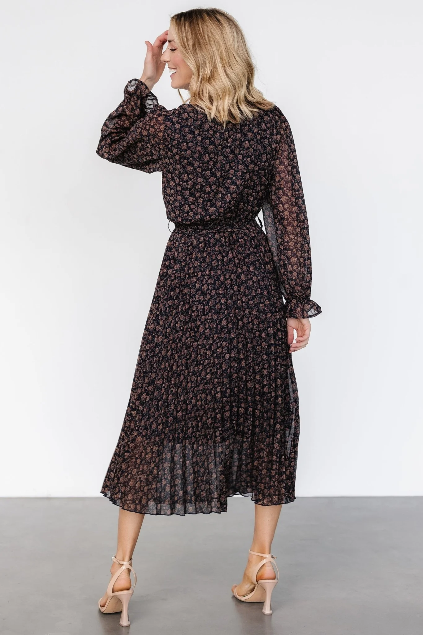 Edith Pleated Dress | Navy + Copper