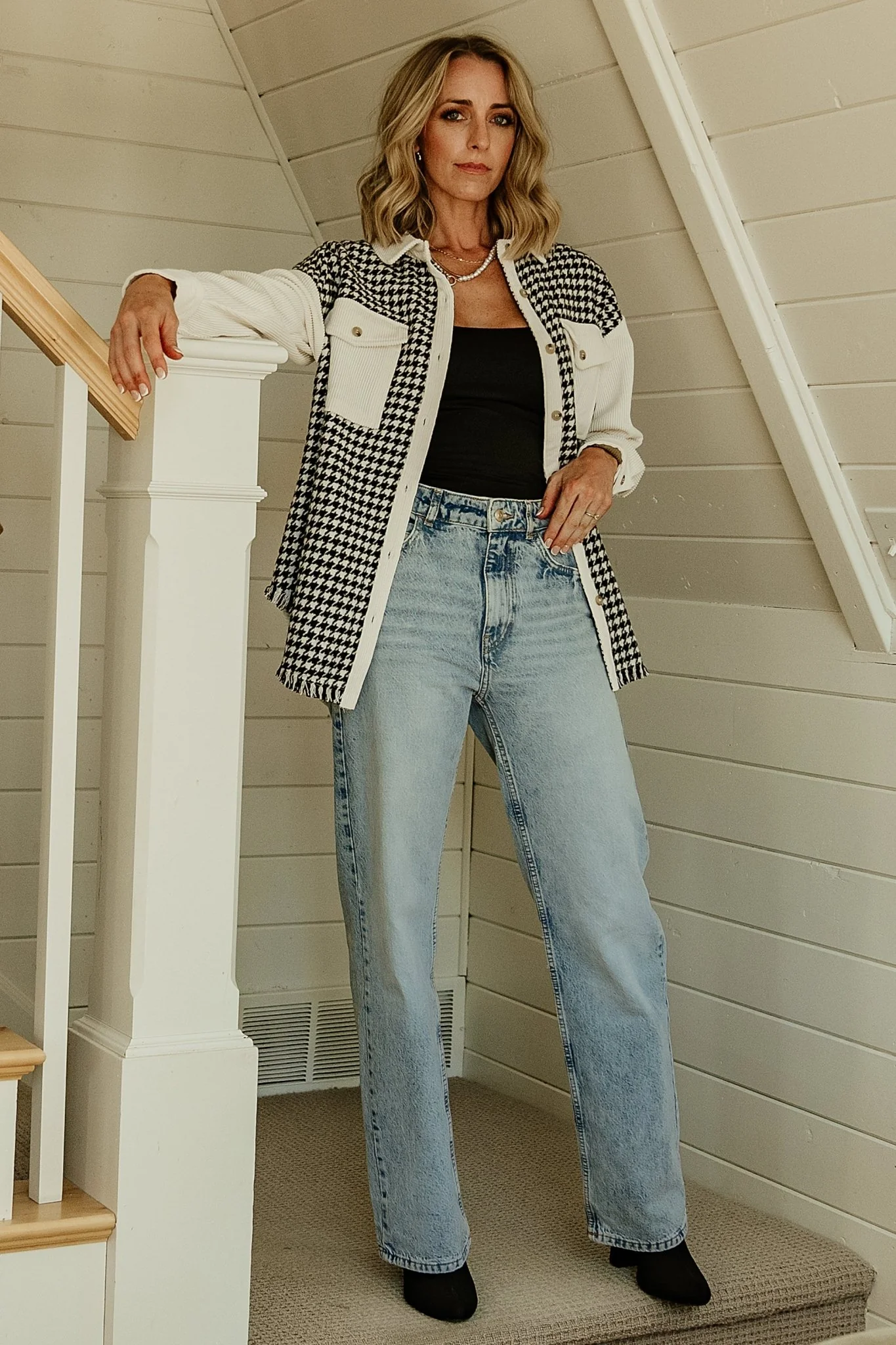 Montreal Houndstooth Shacket | Ivory + Black