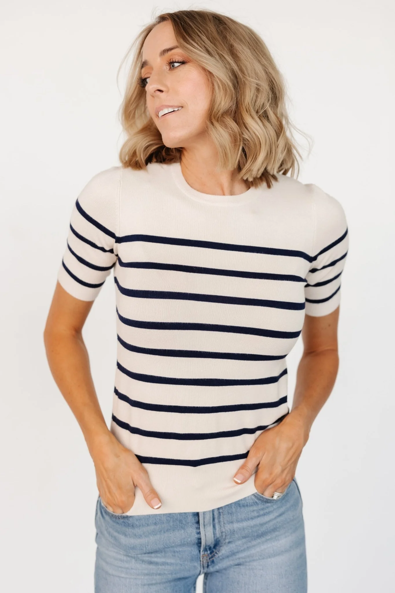 Alyson Knit Top | Ivory + Navy